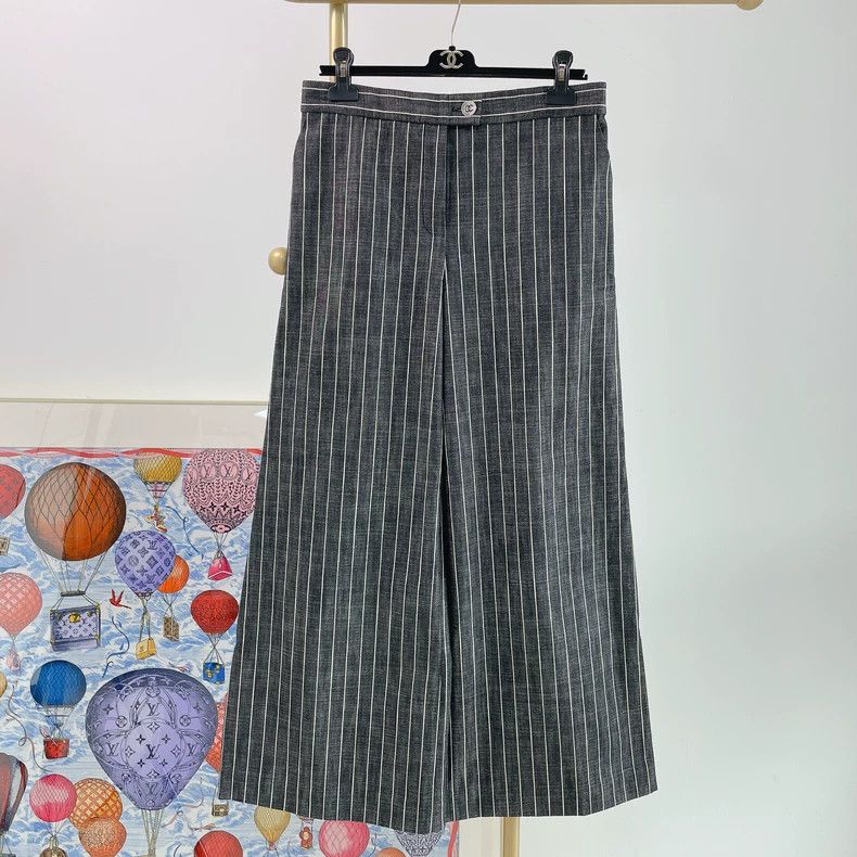 Chanel Chanel Gray Striped Wide Leg Trousers- DMC Size US 31 - 1 Thumbnail