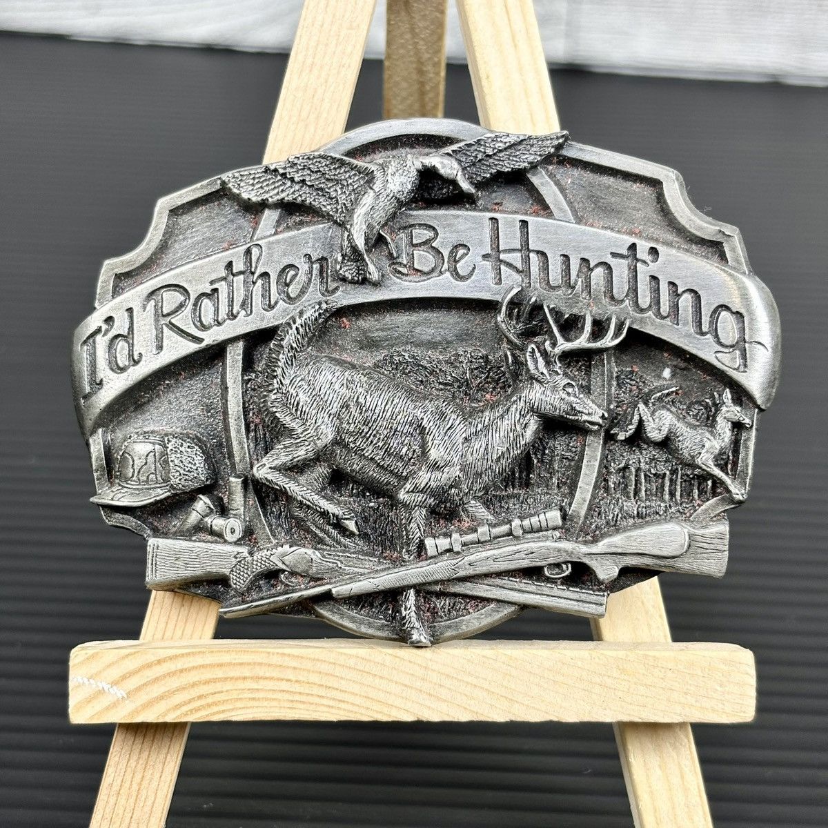 Other Id Rather Be Hunting Belt Buckle Rifle Hunter Vtg 1987 Size ONE SIZE - 2 Thumbnail