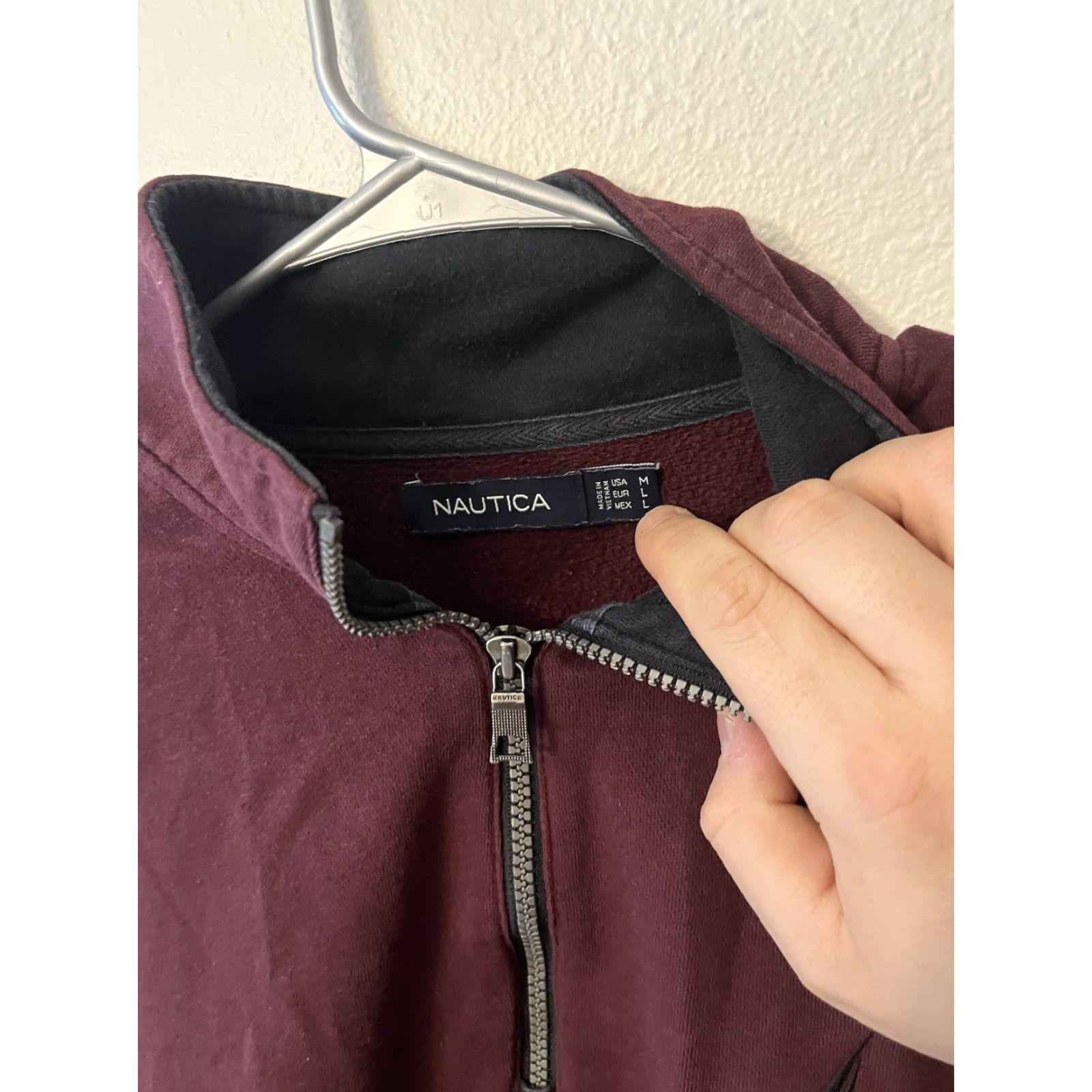 Nautica Nautica Sweater Pullover Adult M Burgundy Solid 1/4 Zip Mens Cotton Blend Size US M / EU 48-50 / 2 - 3 Thumbnail