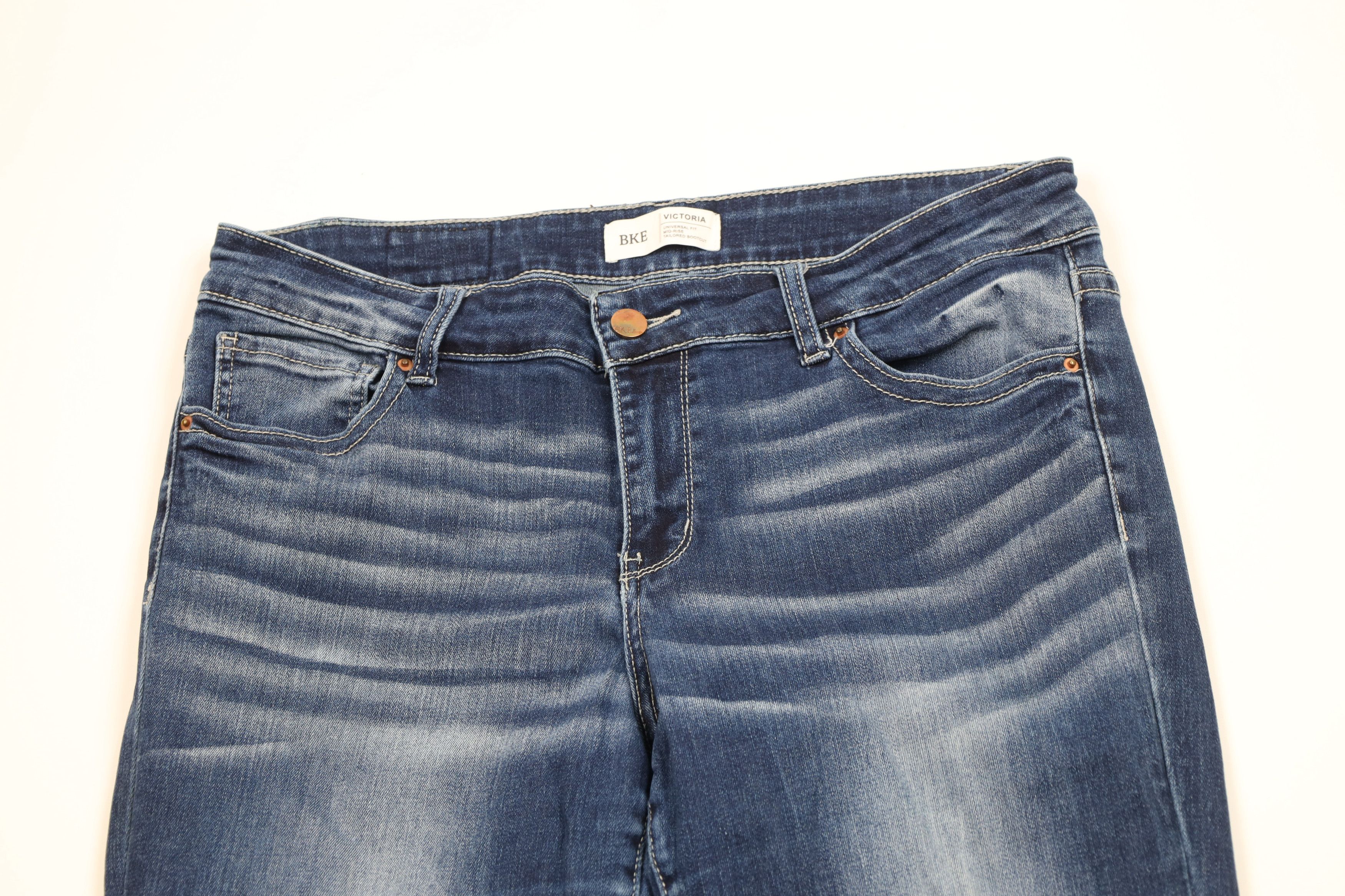 Vintage Buckle BKE Distressed Thick Stitch Stretch Victoria Jeans Size 32" / US 10 / IT 46 - 2 Thumbnail