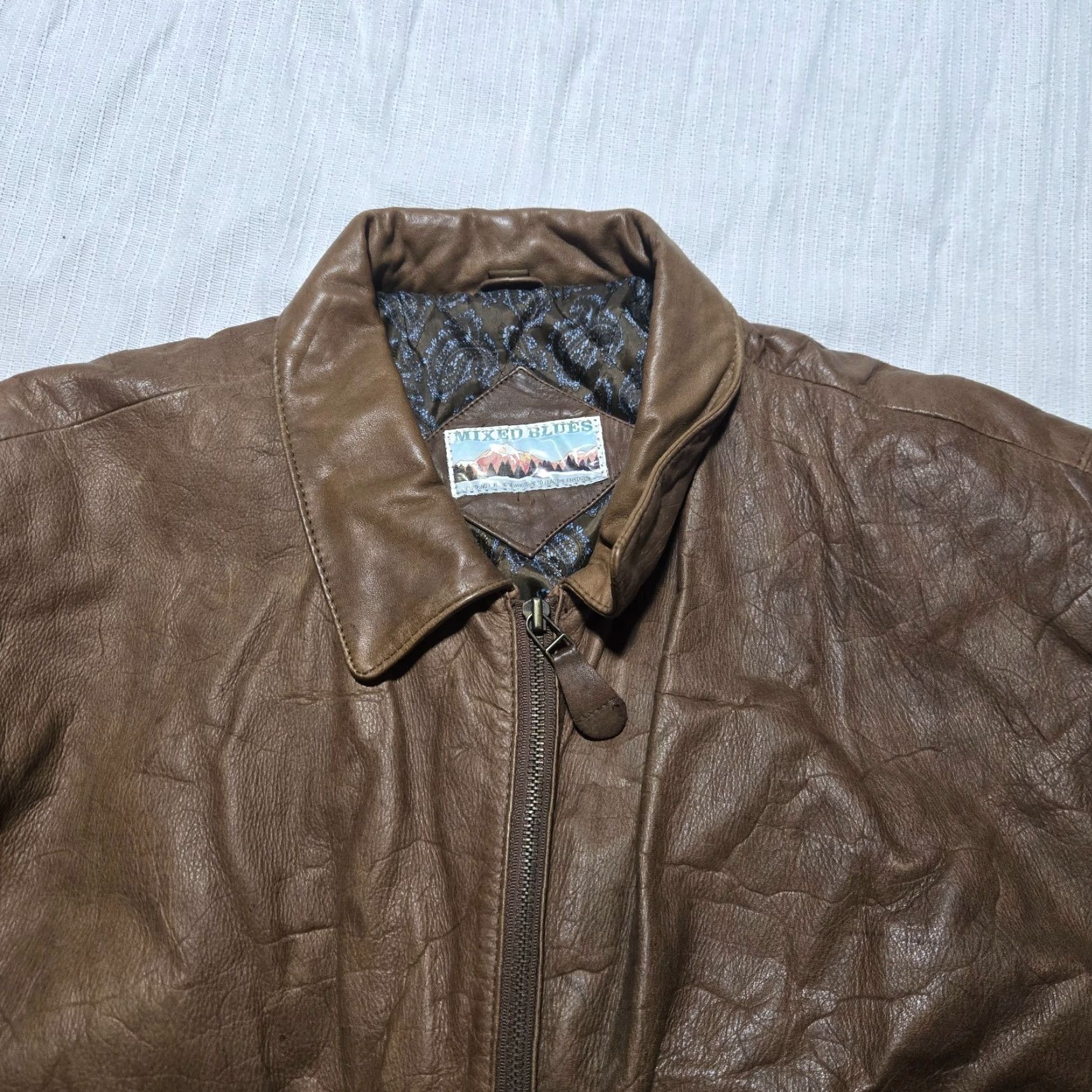 Vintage VINTAGE Mixed Blues Jacket Adult Mens Large L Brown Leather Suede Bomber Jacket All Seasons Fall Spring Winter 90s? Size US L / EU 52-54 / 3 - 6 Thumbnail