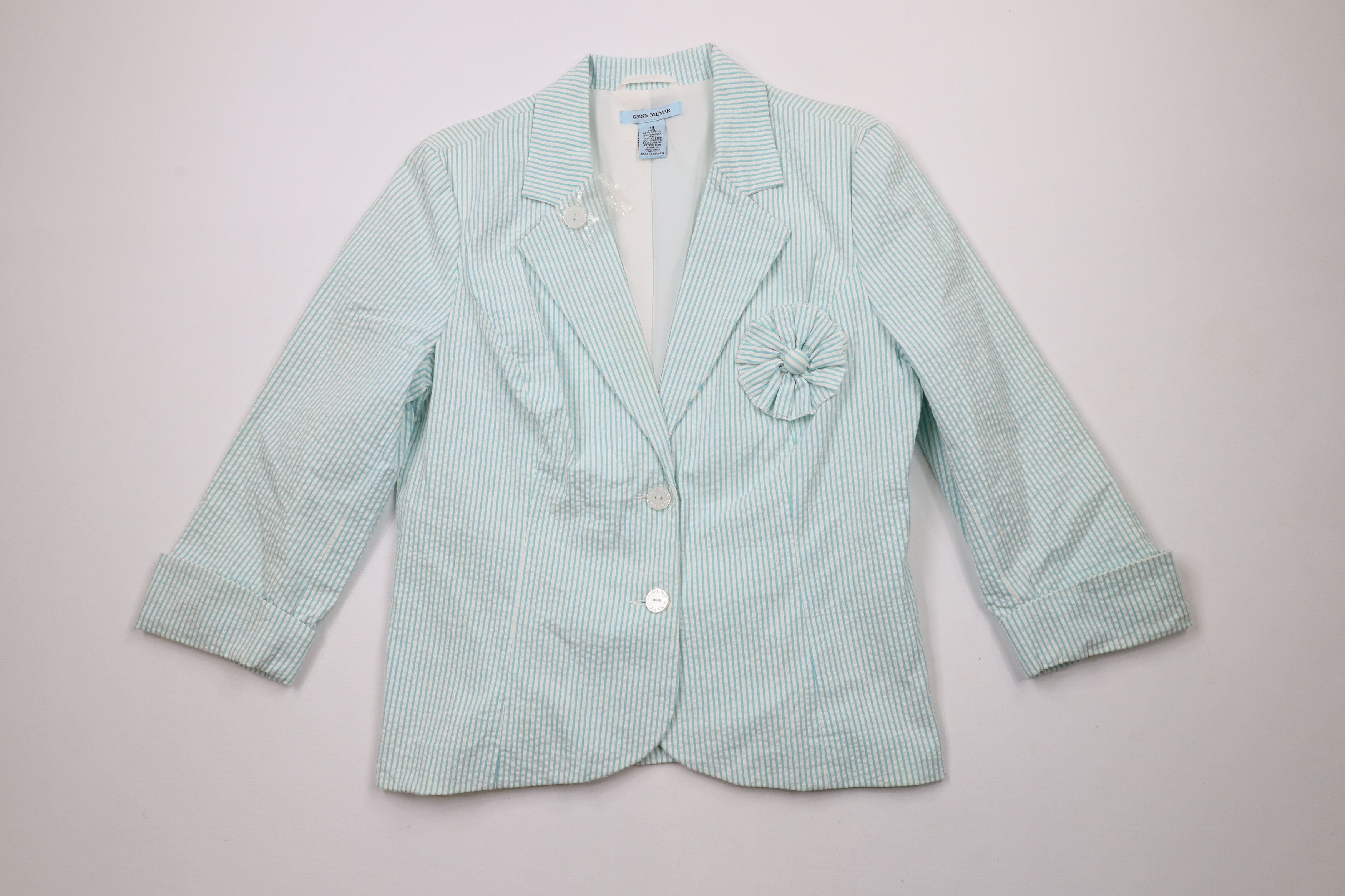 Vintage New Gene Meyer 2 Piece Striped Seersucker Flower Suit Size XL / US 12-14 / IT 48-50 - 4 Thumbnail