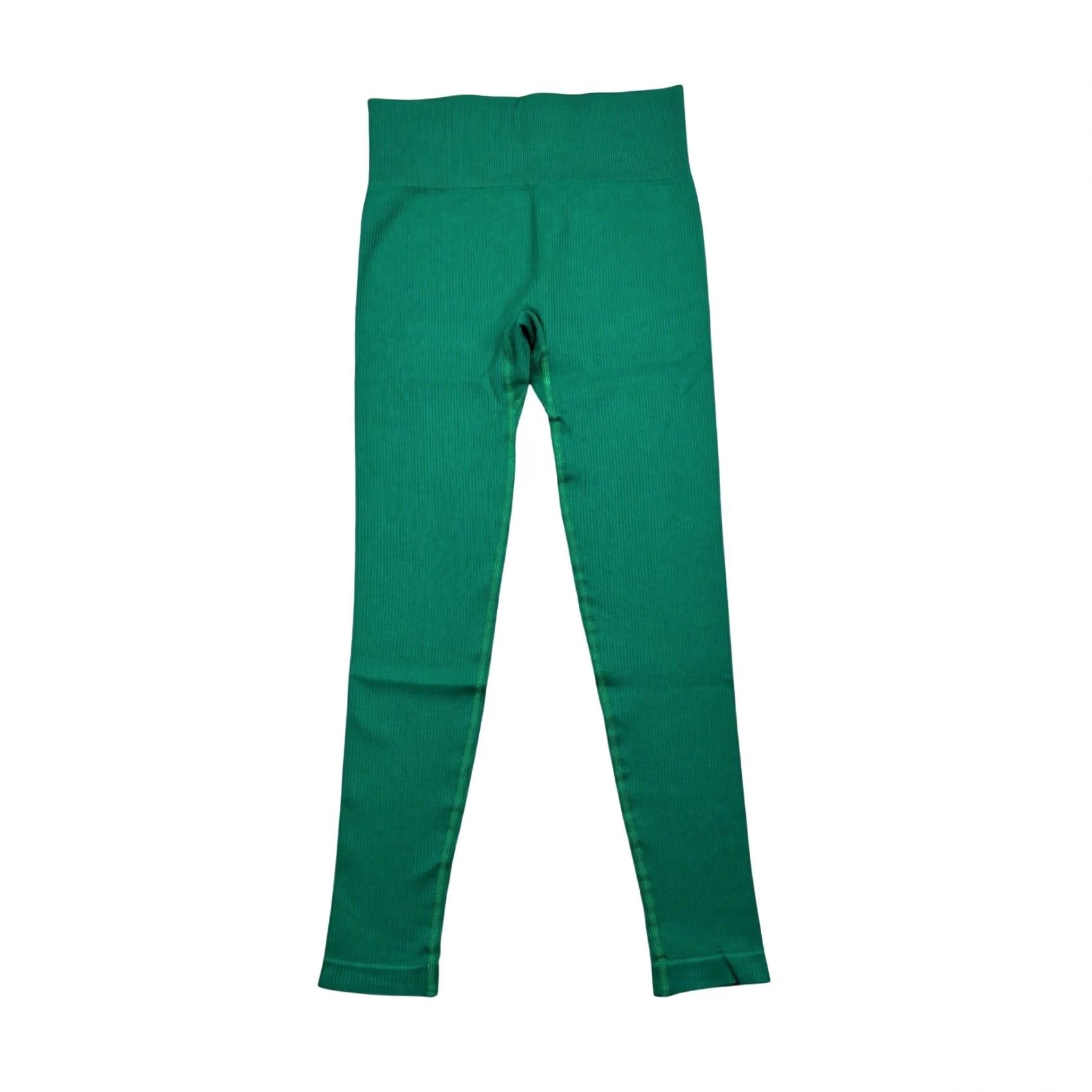 Vintage OQQ High Waist Ribbed Leggings Women's Medium Green Compression Yoga Pilates Gym Pants M Size 32" / US 10 / IT 46 - 2 Thumbnail