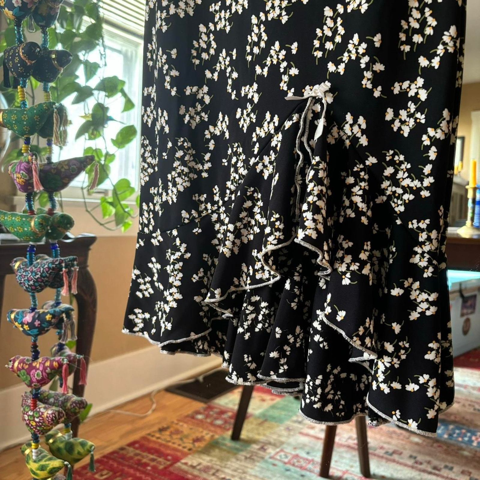 Vintage Vintage Jodi Kristopher Black Floral Midi Dress Medium Y2K Size M / US 6-8 / IT 42-44 - 5 Thumbnail
