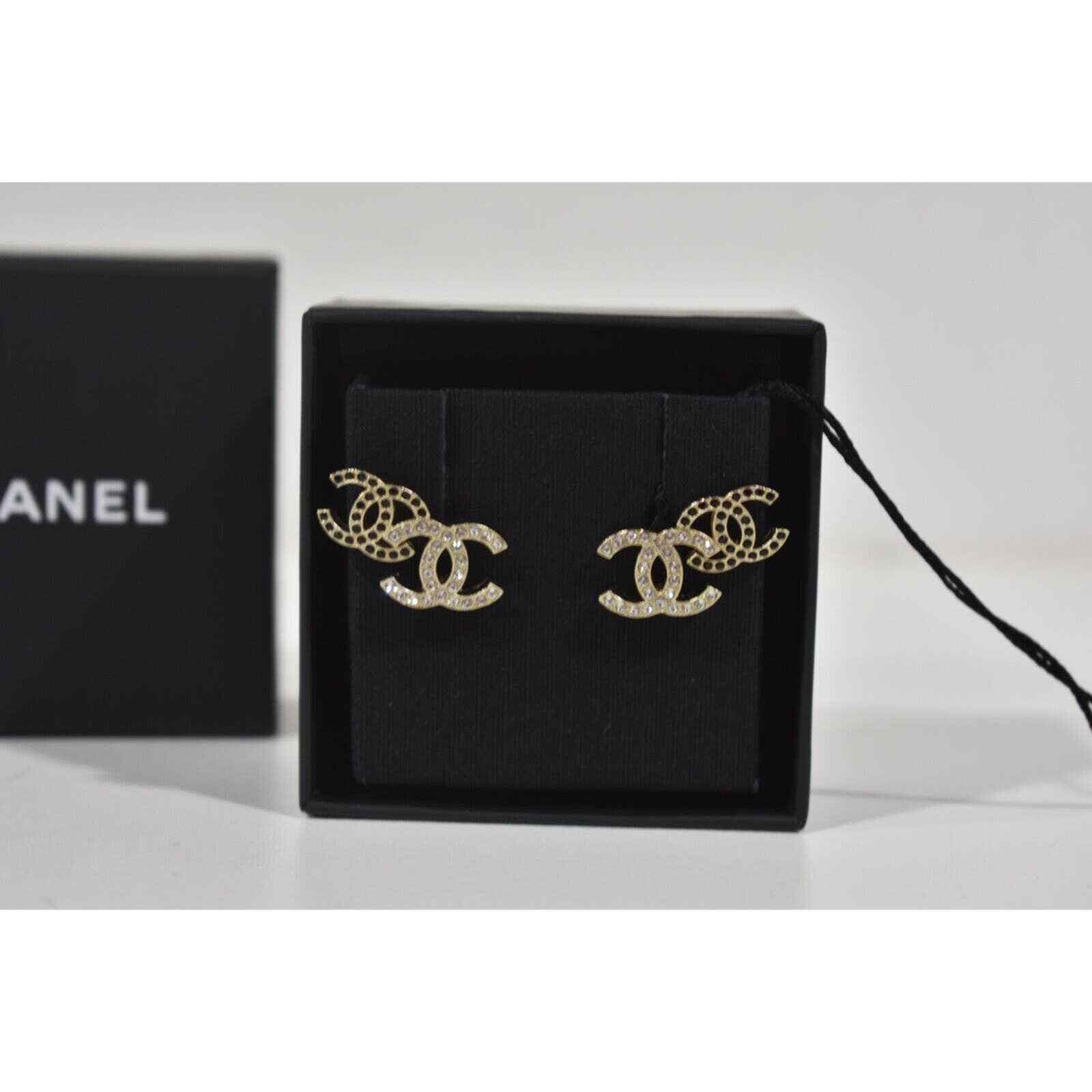 Chanel Chanel Gold Black Crystal Dangle Statement Stud Earring Size ONE SIZE - 6 Thumbnail