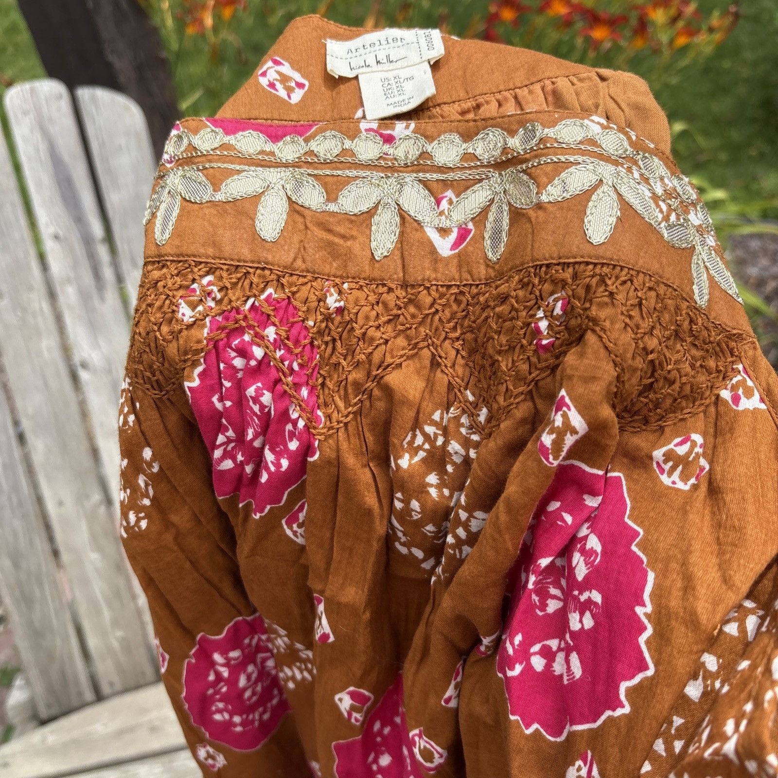 Nicole Miller Artelier Nicole Miller Boho Tank Womens XL Brown Pink Smocke Size XL / US 12-14 / IT 48-50 - 10 Thumbnail