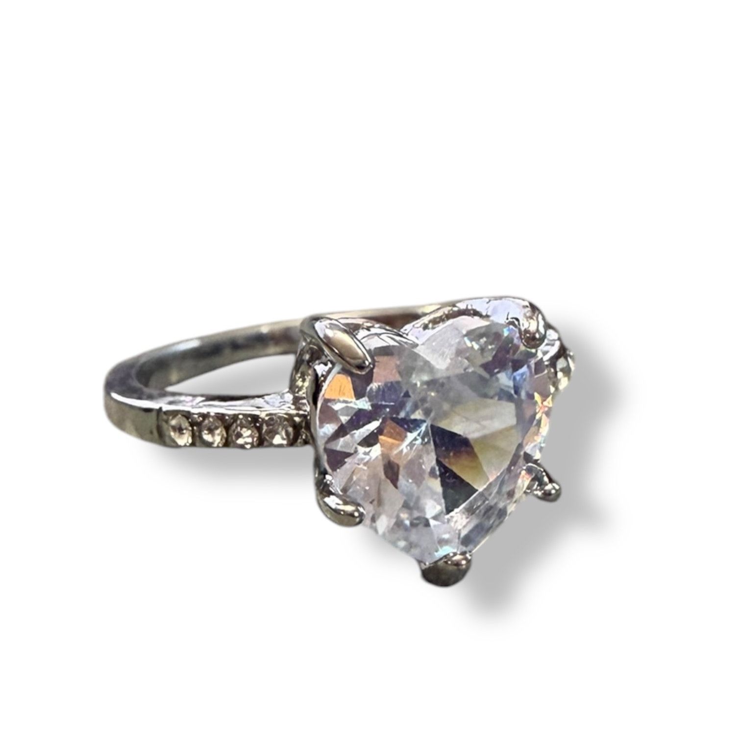 Other Diamond Heart CZ Solitaire Engagement Wedding Silver Ring 7 Size ONE SIZE - 3 Thumbnail