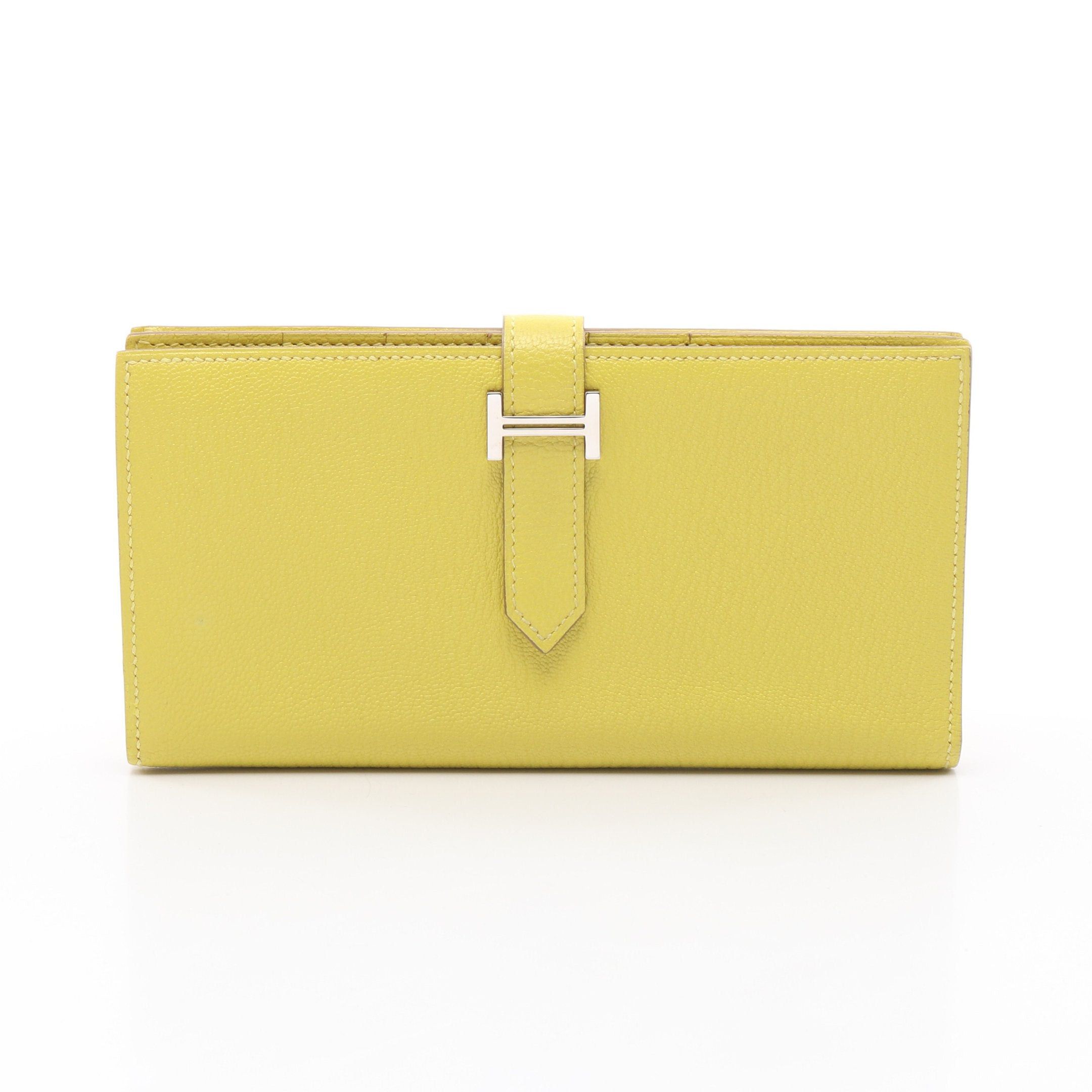 Hermes Hermes Bear Souffle Lime Bi-Fold Long Wallet Chevre Yellow Silver Hardware X Stamp Size ONE SIZE - 1 Thumbnail