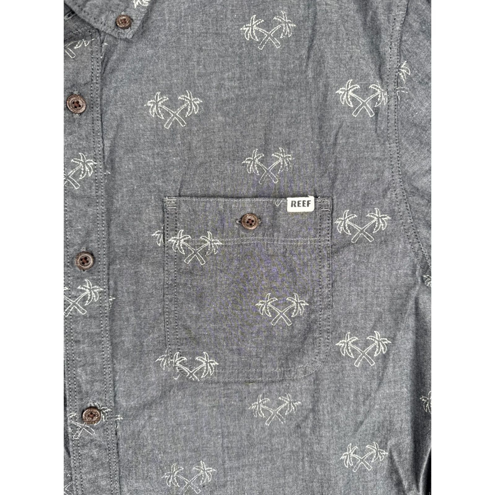 REEF Reef Button-Up Shirt Men XL Gray Palm Trees Hawaiian Aloha Beach Solid Short Sleeve Casual, Travel, Workwear Mens Size US XL / EU 56 / 4 - 6 Thumbnail
