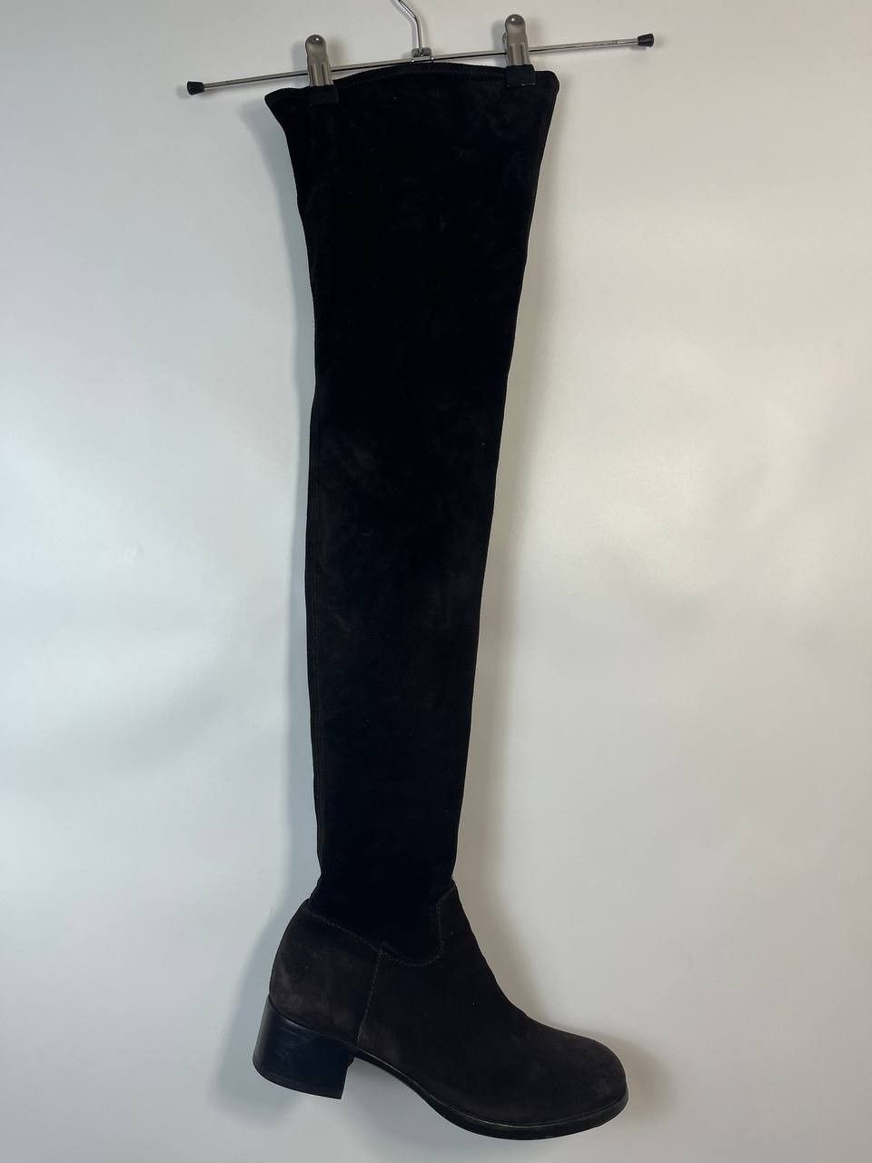 Prada Dark Brown Suede Block Heel Boots Size 39