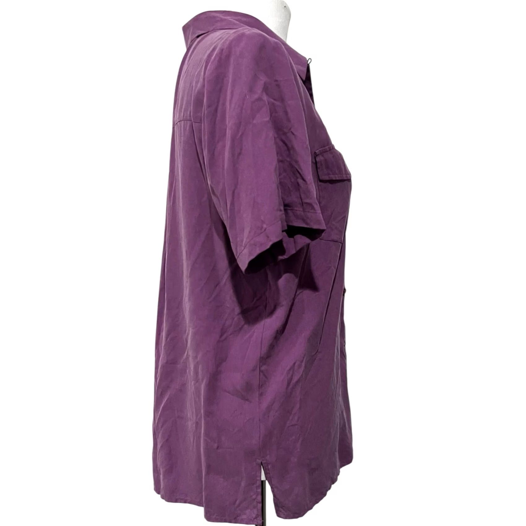 Vintage VINTAGE Anna and Frank Silk Blouse Button Up Womens Size M Short Sleeve Pockets Purple 90s Classic Hipster Solid Collared Size M / US 6-8 / IT 42-44 - 5 Thumbnail