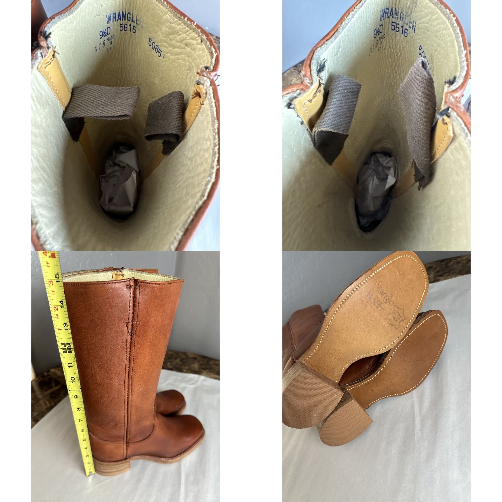 Wrangler VINTAGE Wrangler Made In USA Tall Leather Mens Boots 9.5 D 15” Brown Leather Western USA Mens Boots Size US 10 / EU 43 - 8 Thumbnail