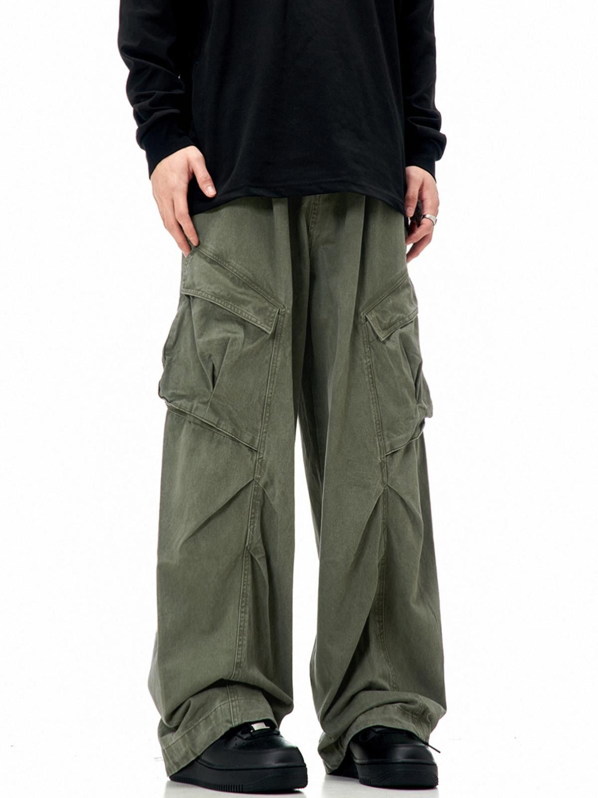 Vintage Green Wide Leg Cargo Pants, Baggy Utility Trousers Size US 32 / EU 48 - 1 Thumbnail