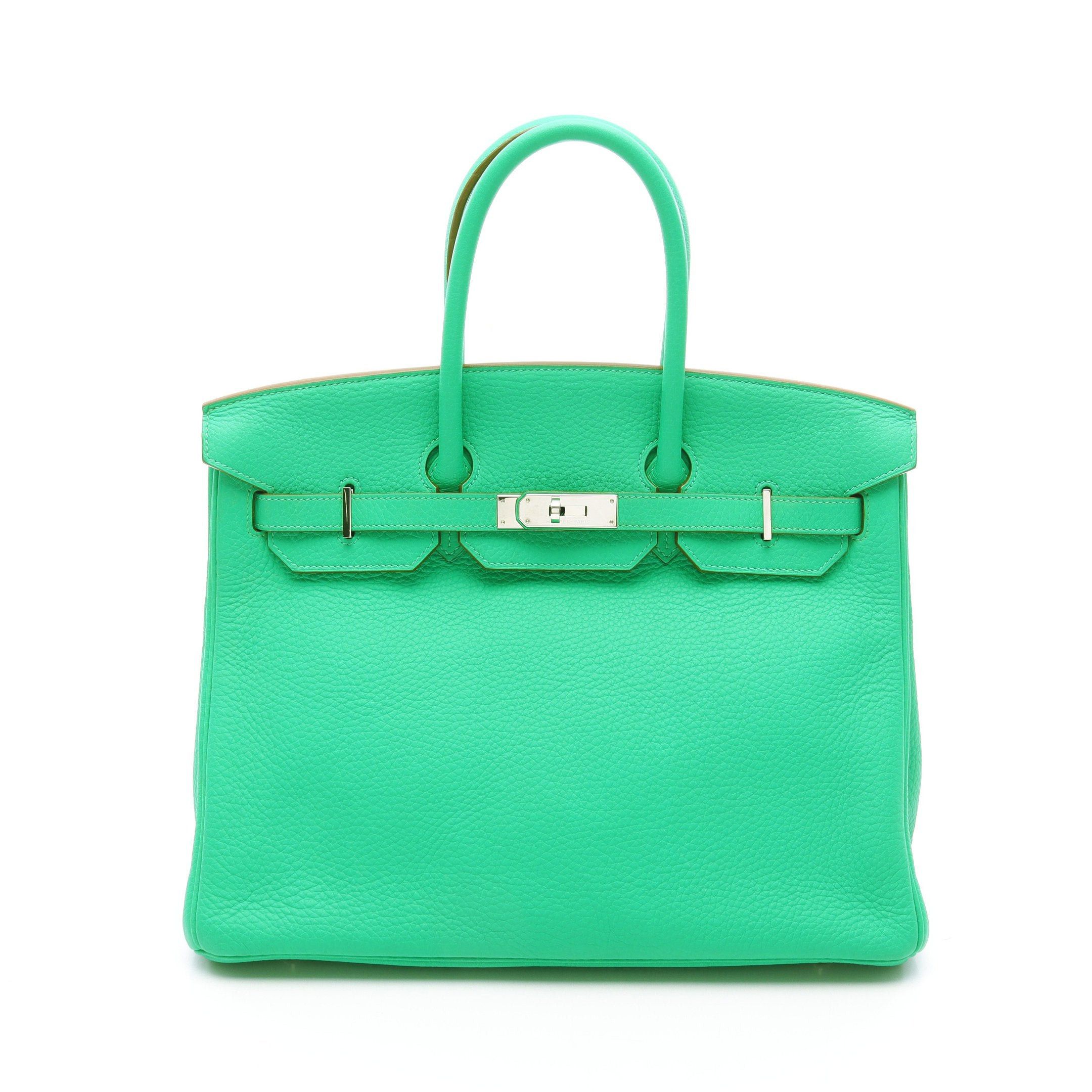 Hermes Hermes Birkin 35 Mint Handbag Clemence Leather Green Silver Hardware Stamp Size ONE SIZE - 1 Thumbnail