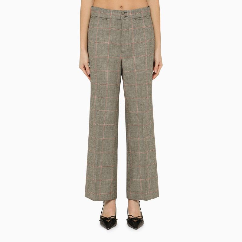 image of Gucci Wool Checked Trousers Size 40 in Black, Women's