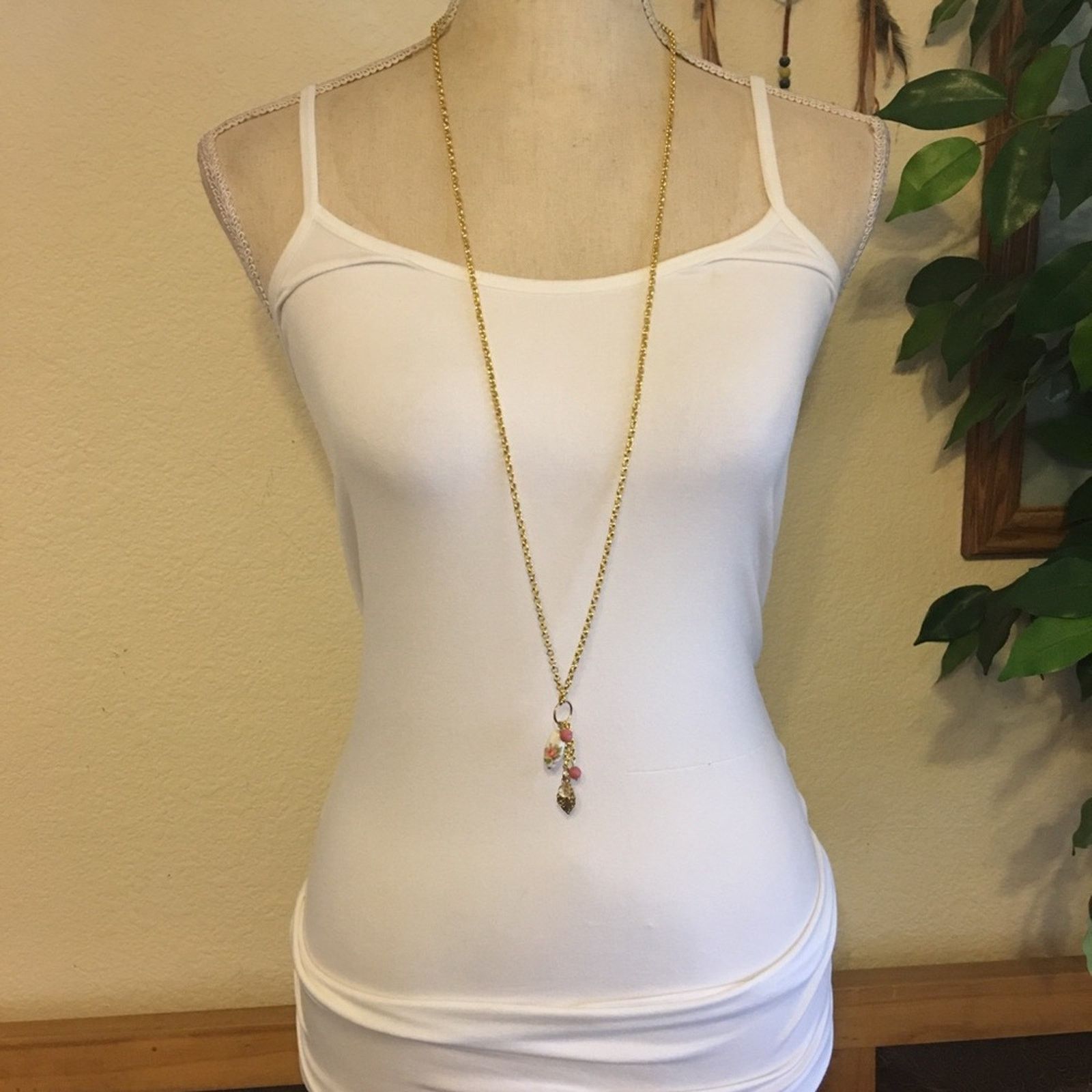 Vintage Vintage porcelain bead accent gold tone chain Size ONE SIZE - 4 Thumbnail