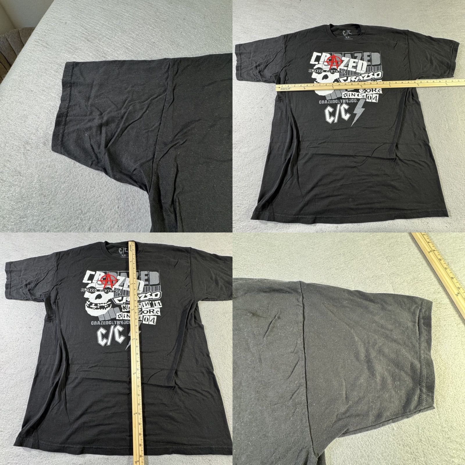 Vintage Crazed Clothing Shirt Mens XL Black Punk Skull Graphic Streetwear Tee Crew Neck Short Sleeve Size US XL / EU 56 / 4 - 8 Thumbnail