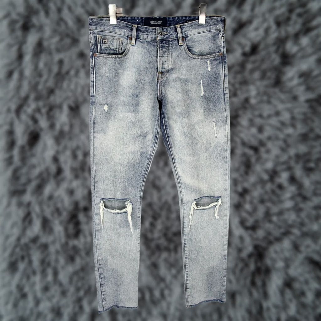 Scotch & Soda SCOTCH & SODA Ralston Jeans Men's W30/L32 Regular Slim Distress Button Fly Blue Denim Casual Jeans Mens Size US 30 / EU 46 - 1 Thumbnail