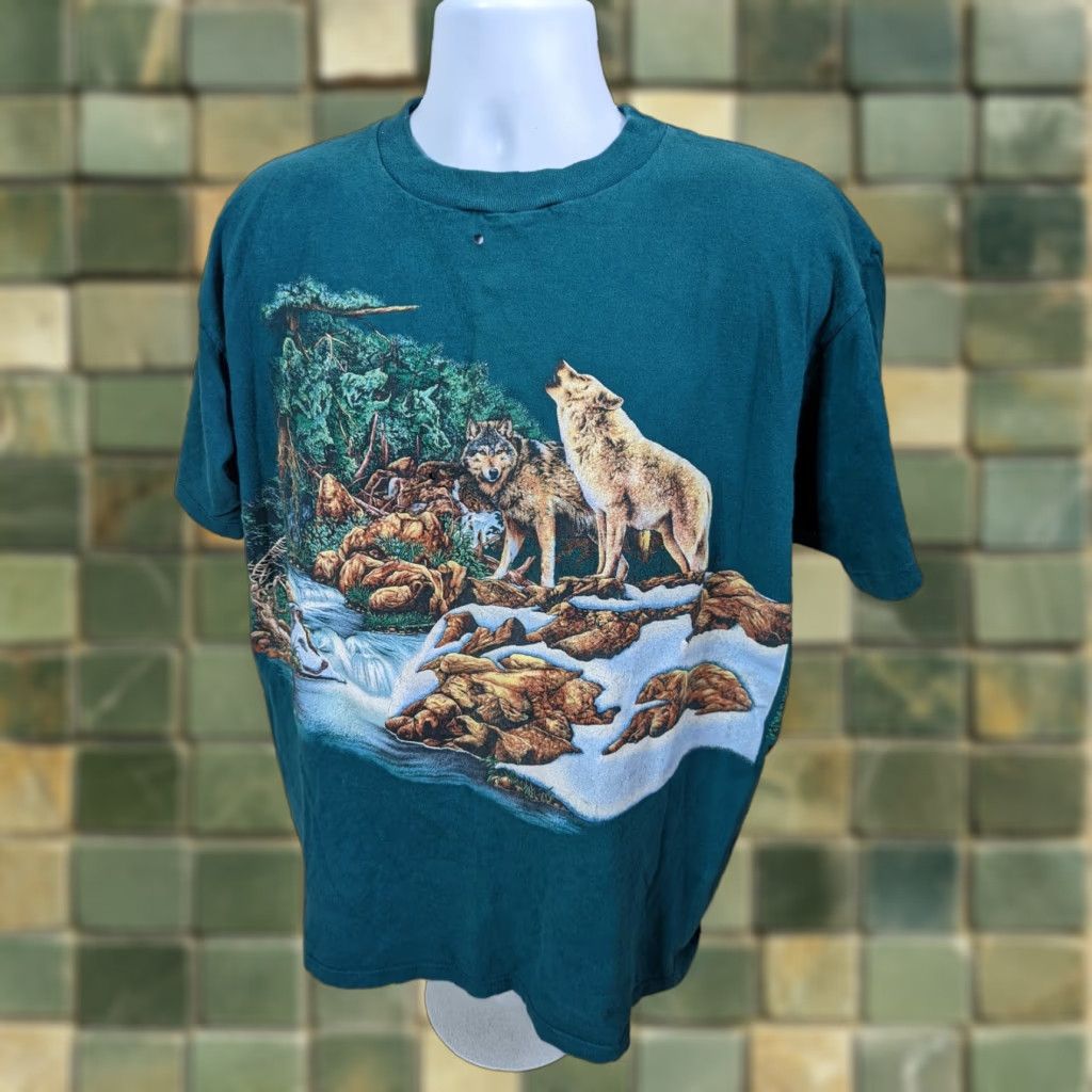 Doublet VINTAGE Wolves All Over Print Shirt Double-Sided XL Teal T6S Shirt Mens 90s Wolves Printable Crew Neck Short Sleeve Cotton Size US XL / EU 56 / 4 - 1 Thumbnail