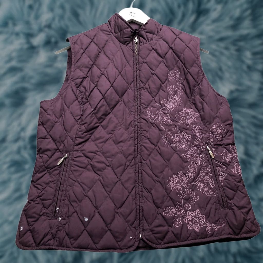 Eddie Bauer VINTAGE Eddie Bauer Embroidered Floral Quilted 600 Premium Goose Down Vest Womens Large L Sleeveless Full Zip Pockets Purple Size L / US 10 / IT 46 - 1 Thumbnail