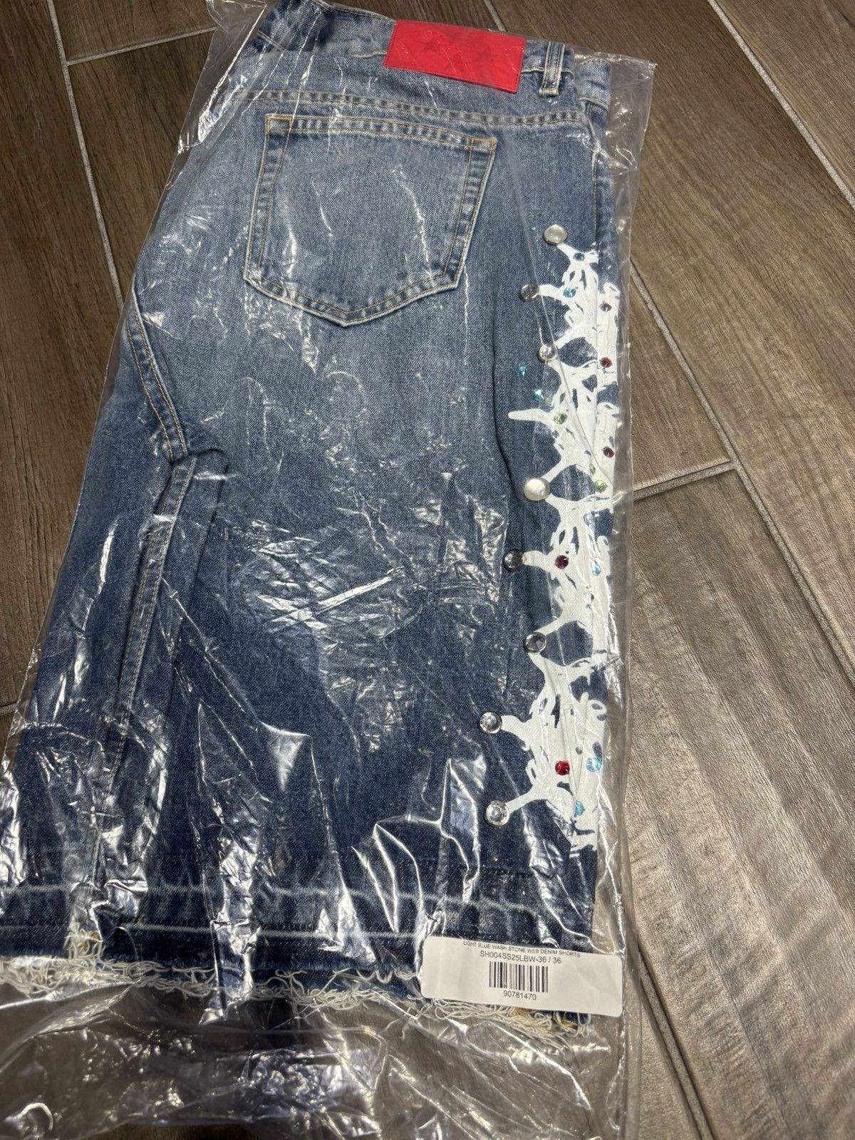 Sp5der Sp5der Light Blue Wash Web Stone Denim Shorts Size US 34 / EU 50 - 6 Thumbnail