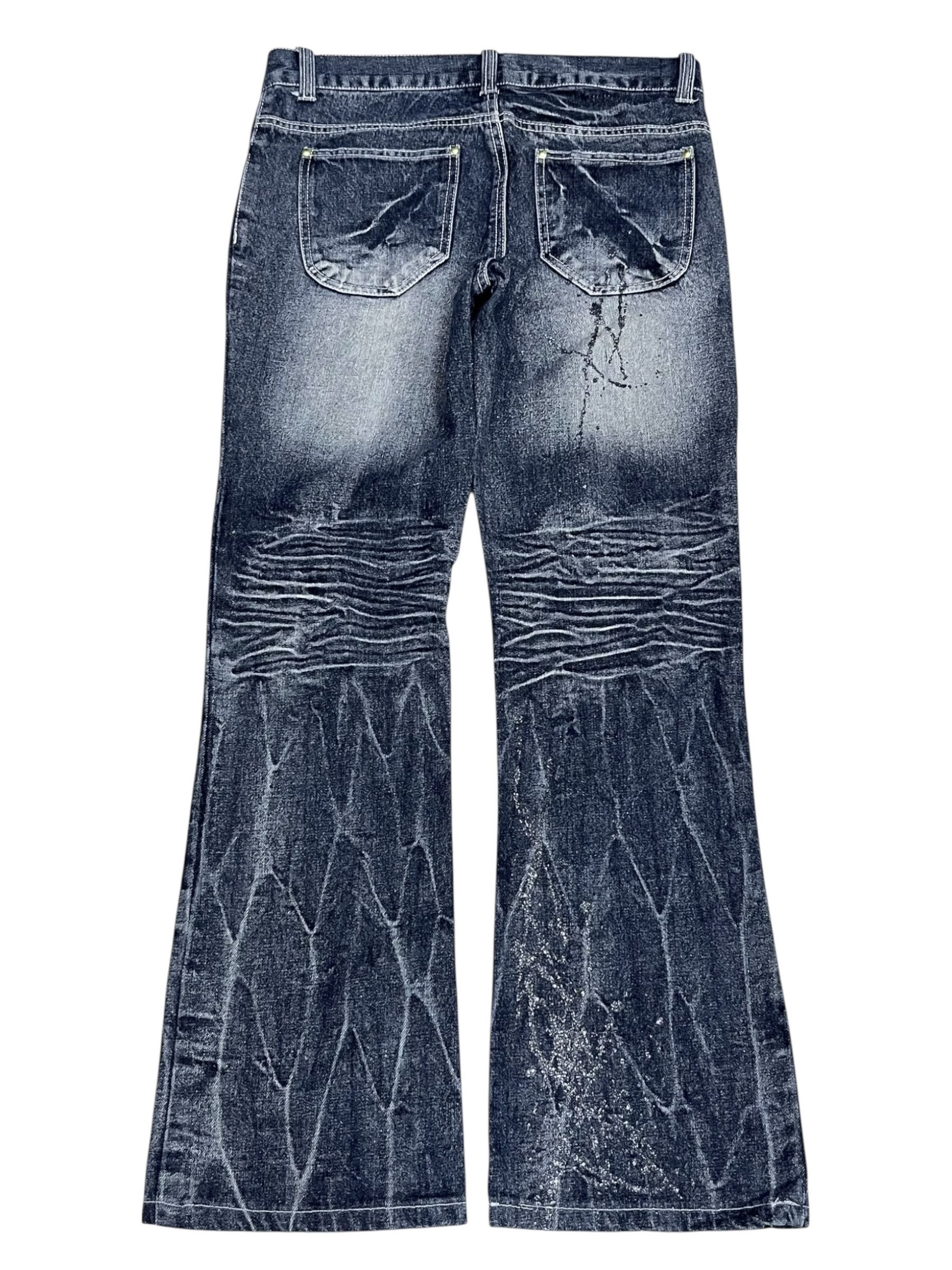 FYE🔥VTG BLACK BACCARA GLITTER SPLASH DISTRESSED FLARE JEANS