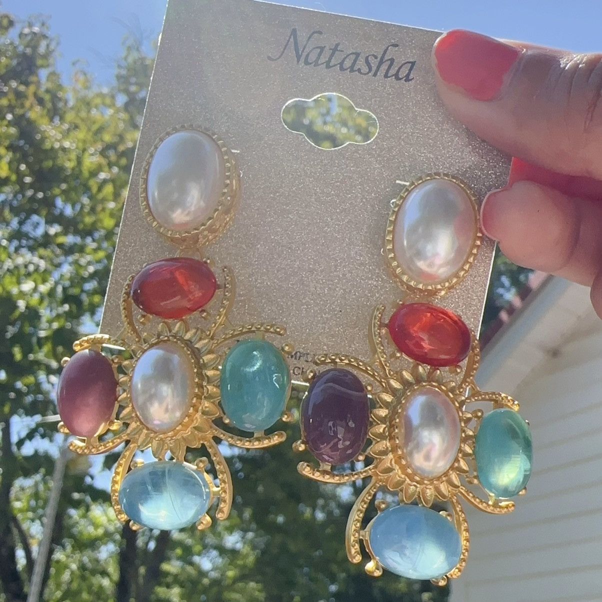Designer Natasha gold tone colorful resin stone lightweight earring Size ONE SIZE - 5 Thumbnail