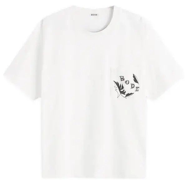 Bode o1mle0226 Beaded Leaf Pocket T-Shirt in Neutrals Size US L / EU 52-54 / 3 - 1 Thumbnail