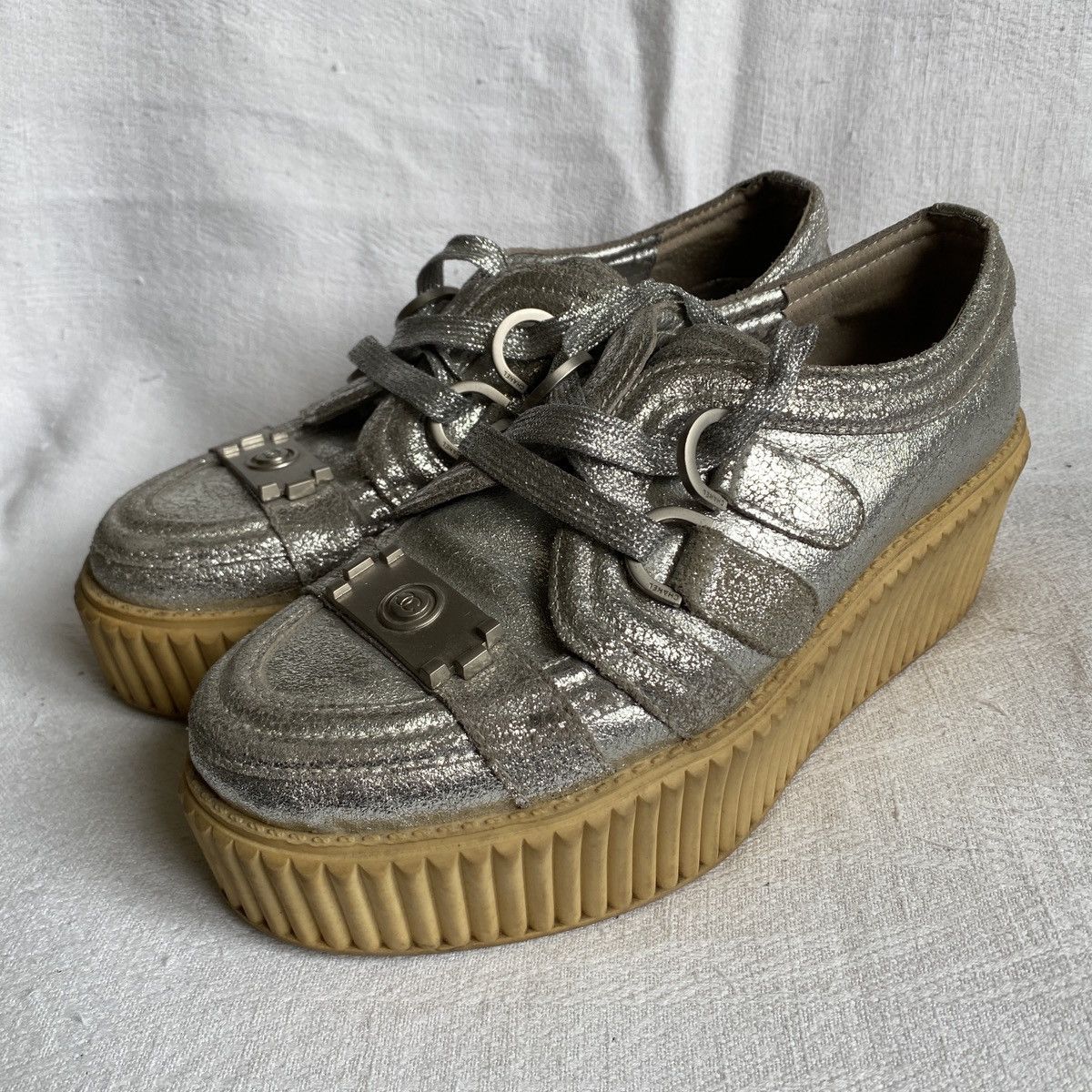 Chanel Cnanel Silver Foil Platform Creeper Sneakers Size US 8 / IT 38 - 2 Thumbnail