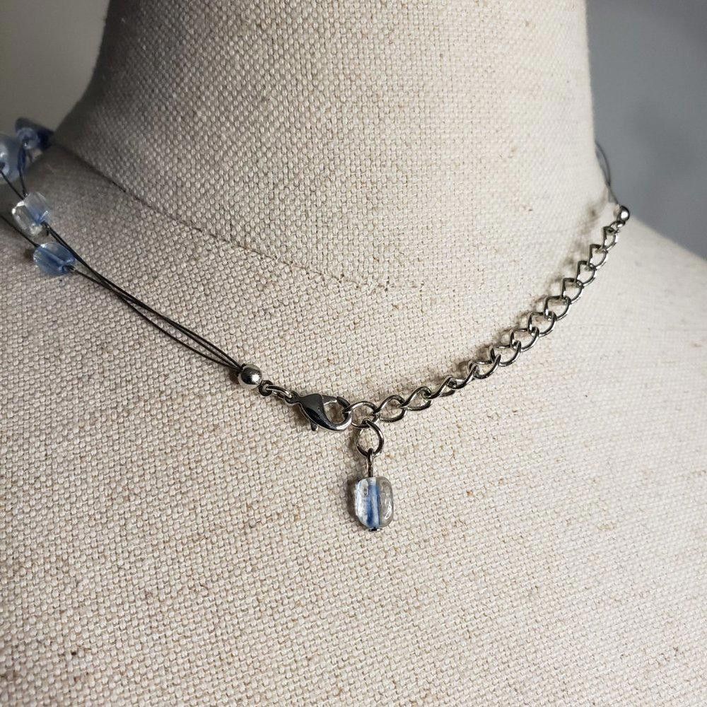 Designer Blue & White Beaded Wired Necklace 16" adjustable Size ONE SIZE - 4 Thumbnail