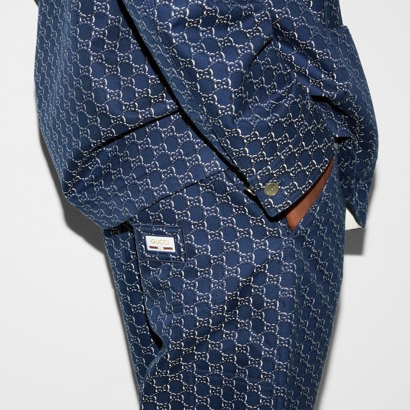 Gucci o1loc1c0226 814727 Cotton Jacquard Pant With GG Shadow Blue Size US 30 / EU 46 - 5 Thumbnail