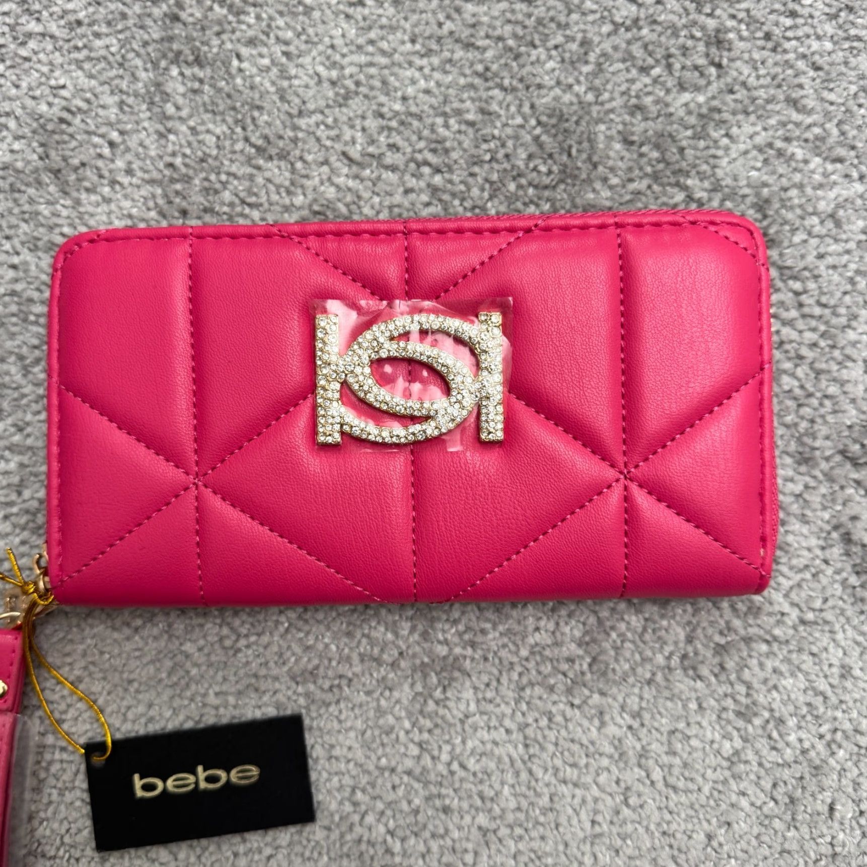 Bebe VINTAGEBeBe Zaza Zip Around Wallet Hot Pink Quilted Rhinestone Logo Wristlet Clutch NWT Size ONE SIZE - 3 Thumbnail