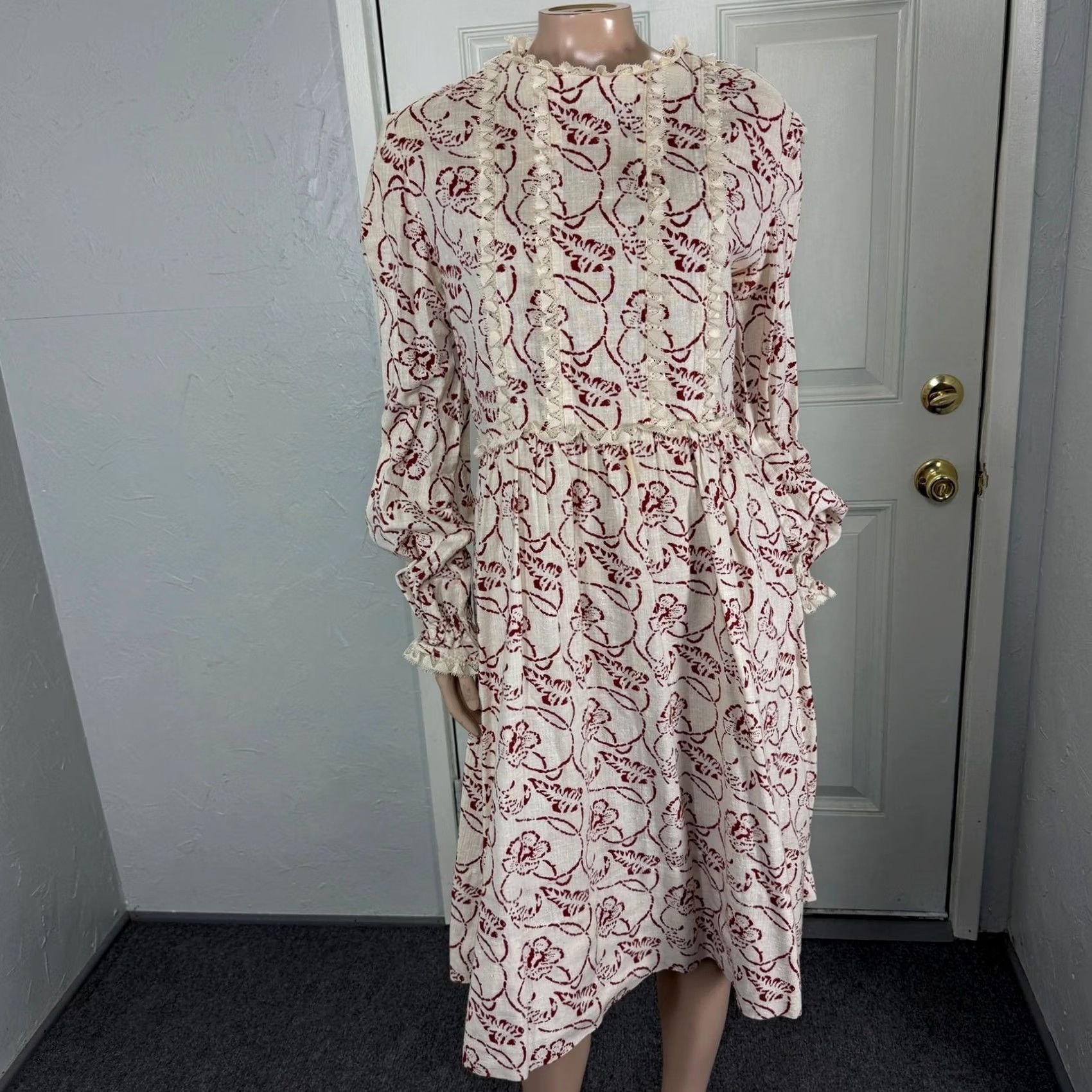 Vintage VINTAGE 70s Dress Blouson Bohemian Cotton White Long Sleeve Handmade Floral D4-10 Size M Adult Size 4XL / US 24-26 - 2 Thumbnail