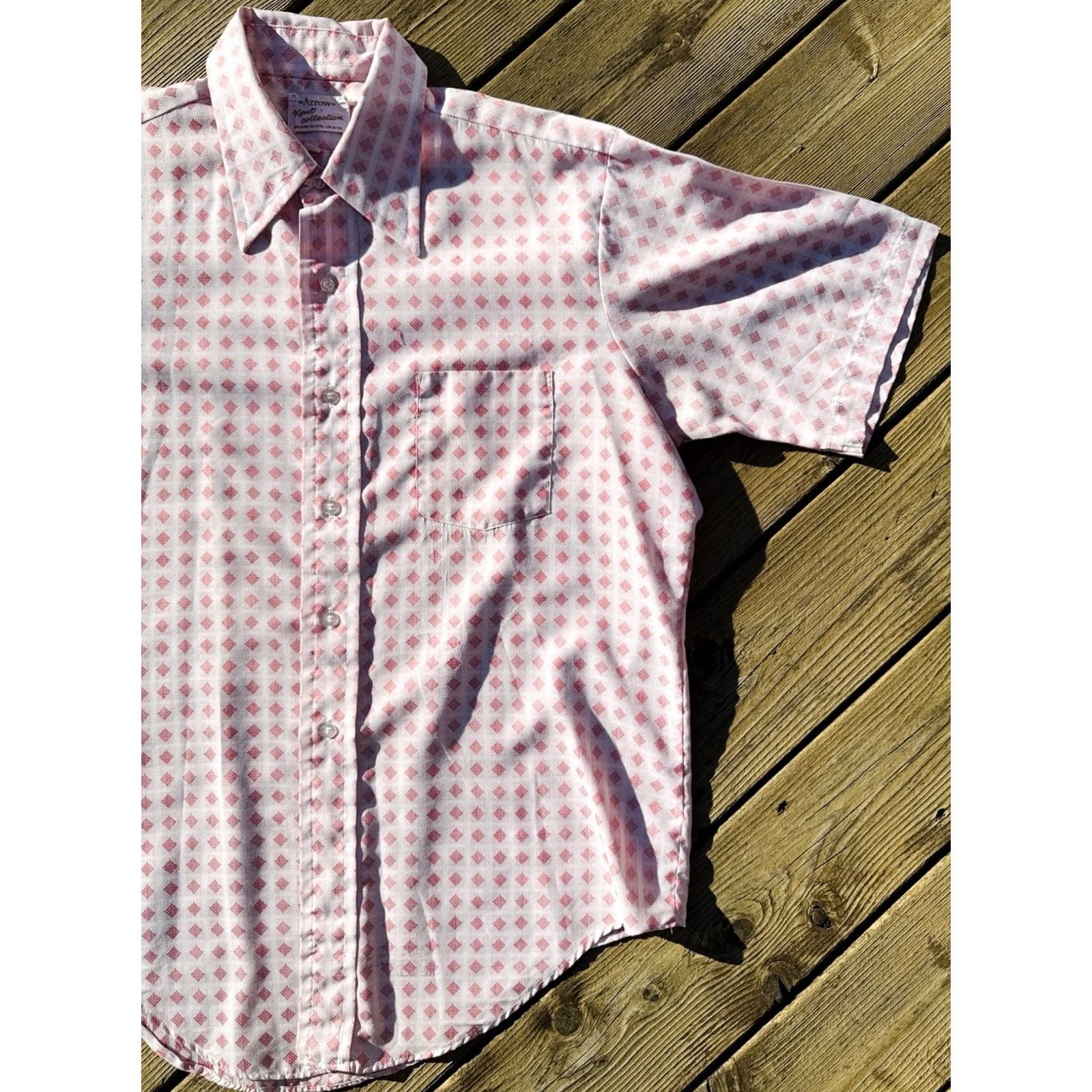 Arrow VINTAGE 70s Arrow Kent Collection Shirt Pink Pattern XL Sanforized Mens Size US XL / EU 56 / 4 - 3 Thumbnail
