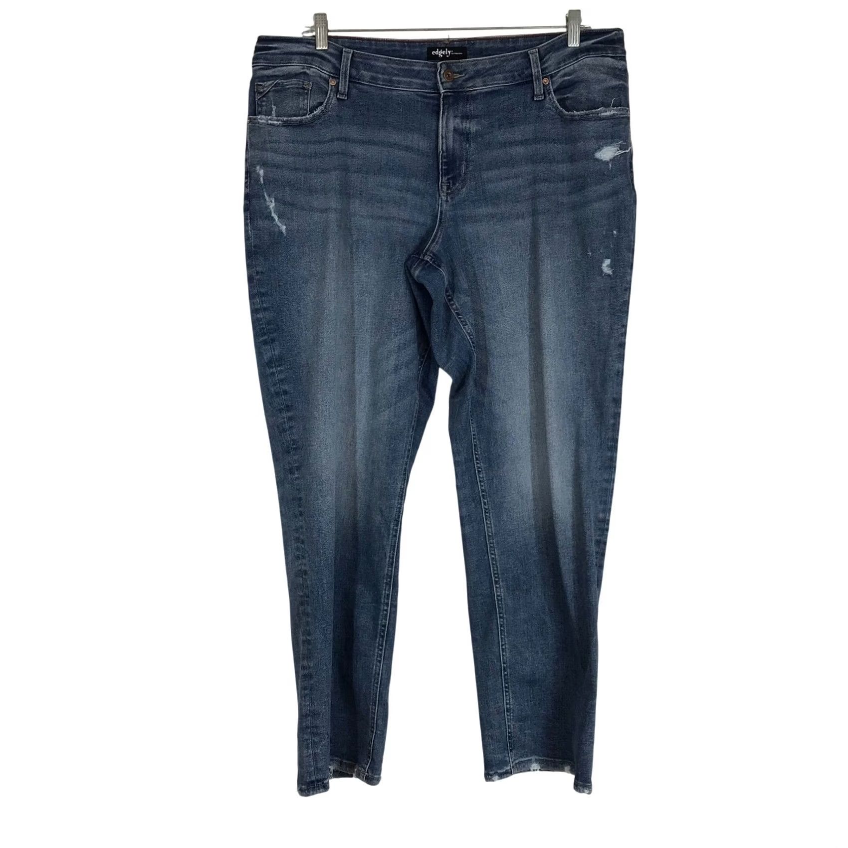 Vintage Edgely by Maurices Jeans Relaxed Straight Mid Rise Distressed 5-Pocket Denim Plus 20W Blue Womens Size 42" / US 20 - 2 Thumbnail