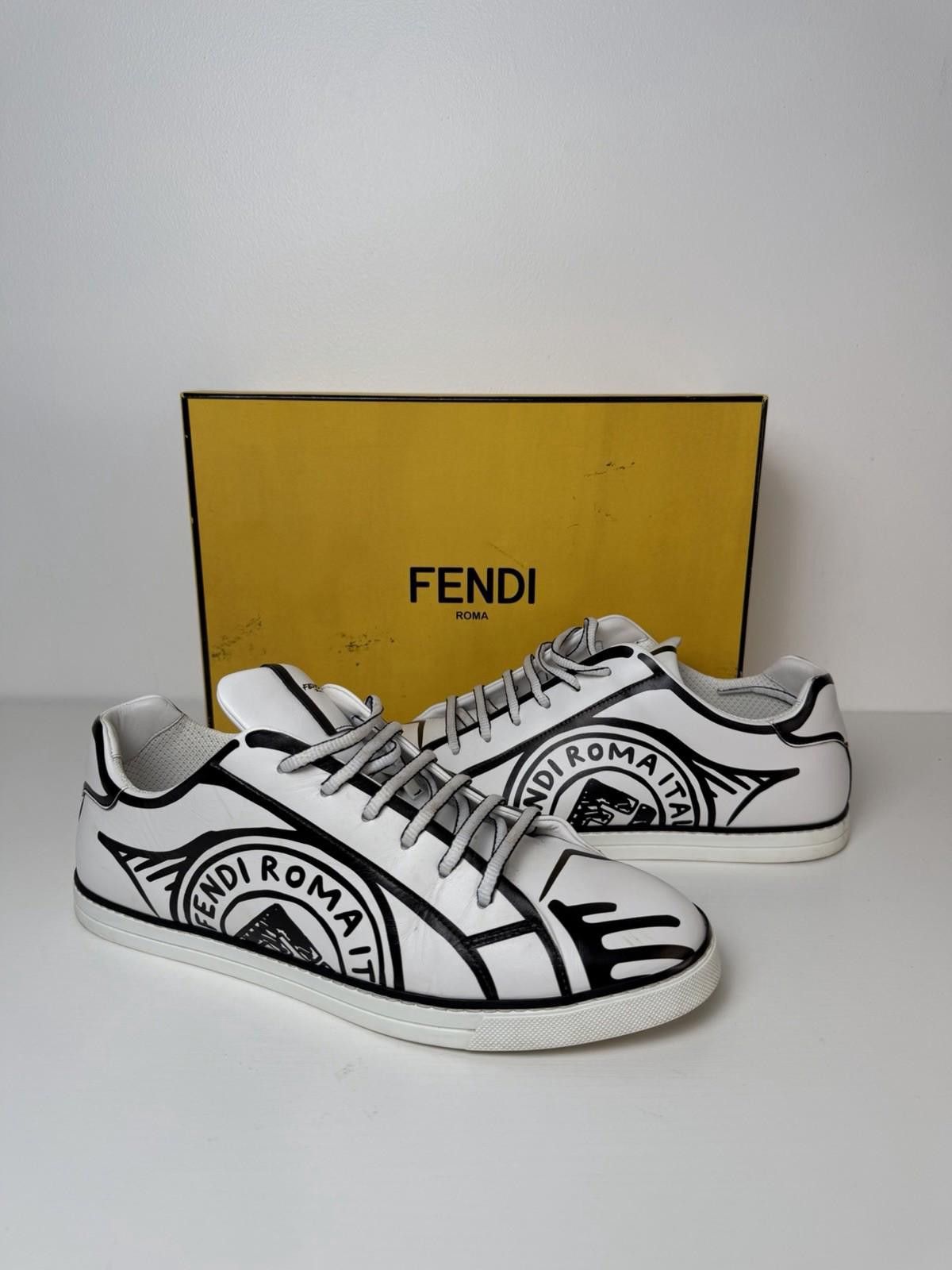 Fendi Fendi x Joshua Vides Leather Low Sneaker White Black SZ 9 Size US 9 / EU 42 - 1 Thumbnail