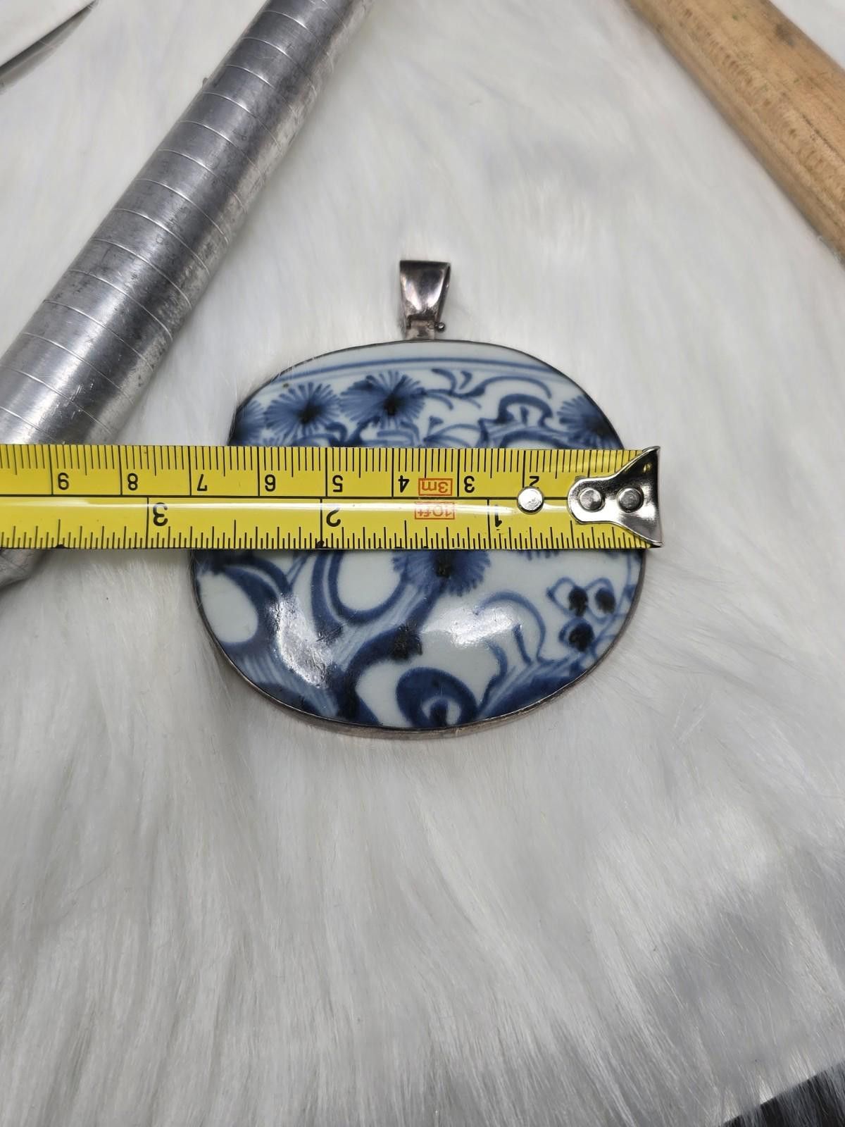 The Unbranded Brand Large 2.5" 925 Silver Blue White Porcelain Shard Pendant Size ONE SIZE - 6 Thumbnail