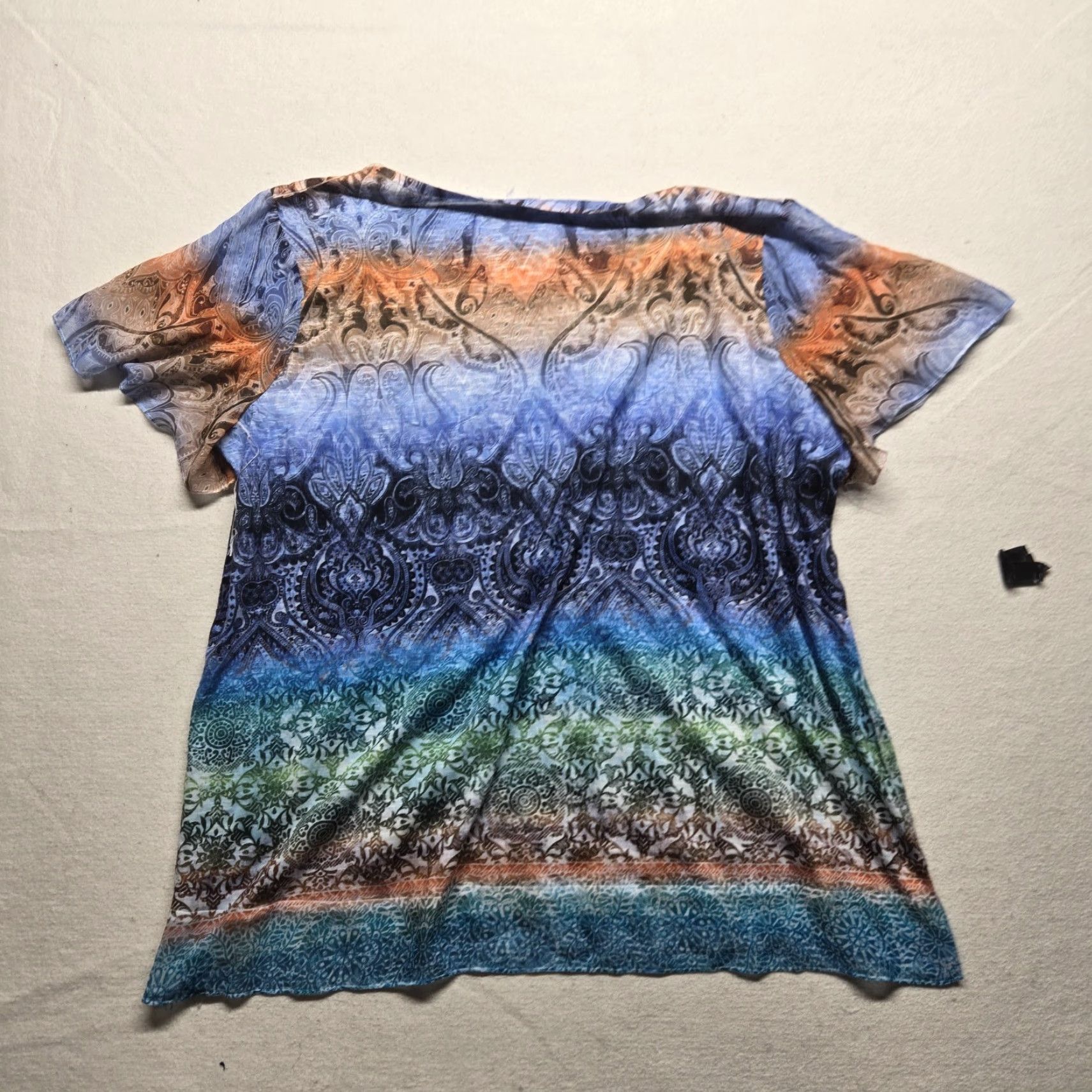 Vintage Orange Blue Pasily Short Sleeve Rhinestone Shirt Top Blouse Adult Women's XL Size XL / US 12-14 / IT 48-50 - 7 Thumbnail