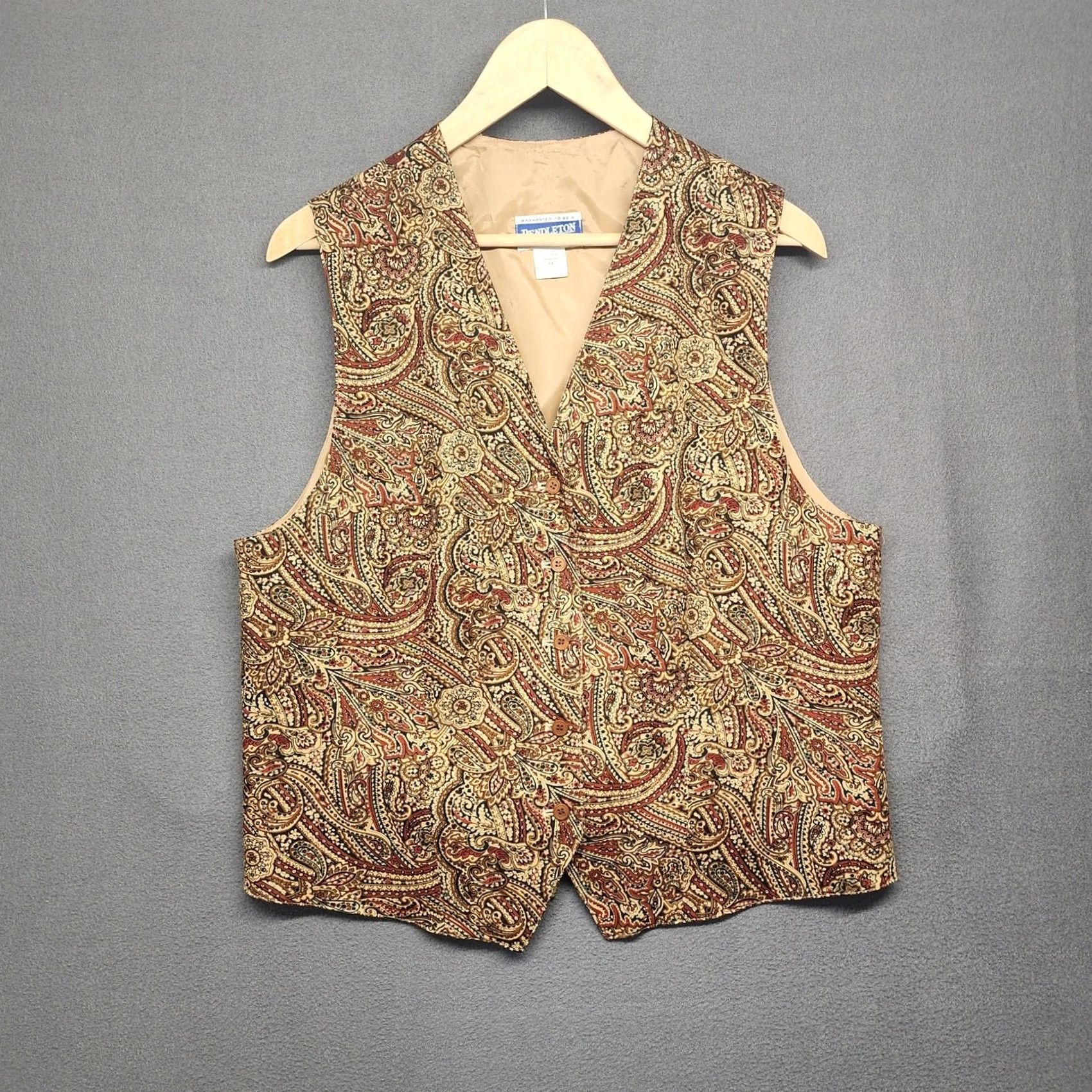 Pendleton Pendleton Vest Womens Plus Size 14 Brown Paisley Classic Button Closure Rayon Outer Shell Pattern Paisley Women Size XL / US 12-14 / IT 48-50 - 2 Thumbnail