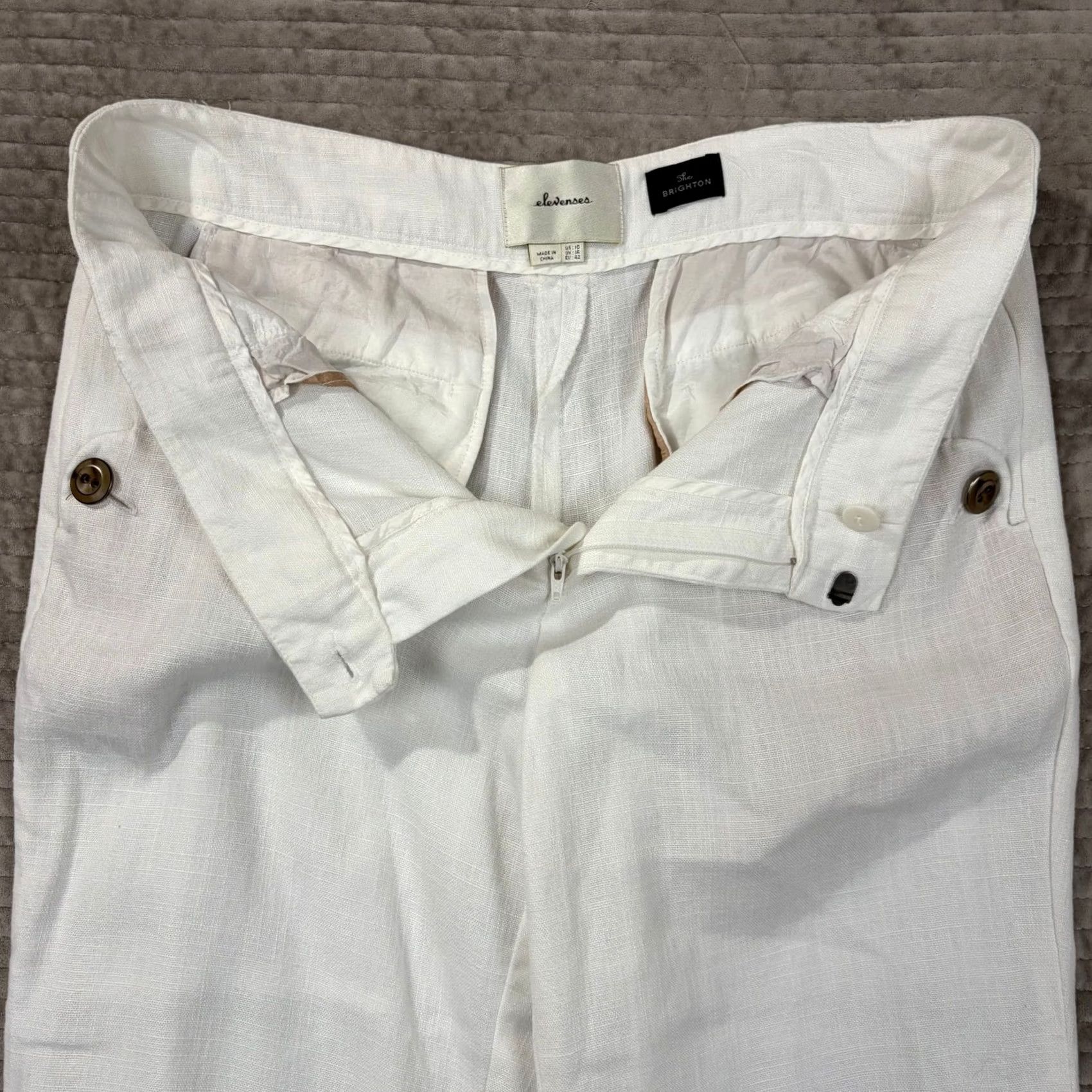 Anthropologie Elevenses The Brighton White Linen Wide-Leg Sailor Pants Womens 10 Size 24" / US 00 / IT 34 - 7 Thumbnail