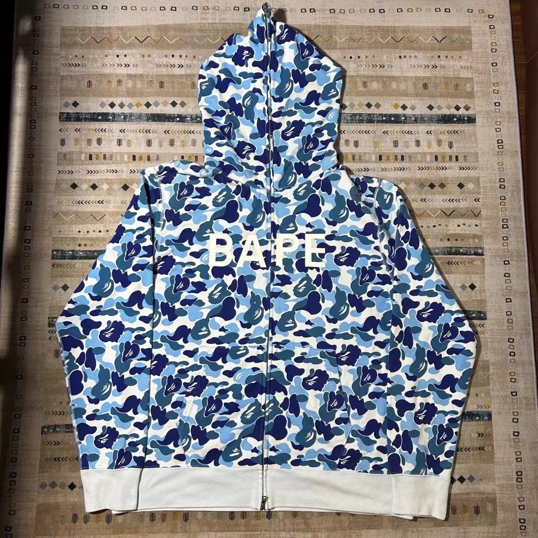 image of Bape Camo Full Zip Hoodie in Blue, Men's (Size XL)