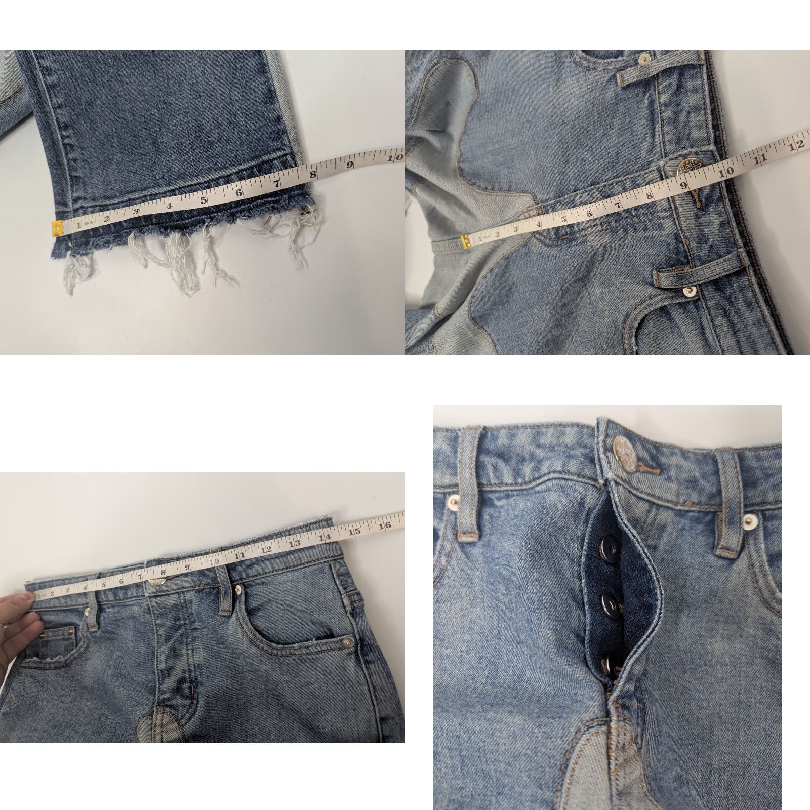 Vintage Glo Gang Jeans Unisex Adults Denim Hip-Hop High Street Retro Stitching Raw Hem Size 32 Blue 36 In Inseam Flared Mens Womens Boys Girls Size US 32 / EU 48 - 8 Thumbnail