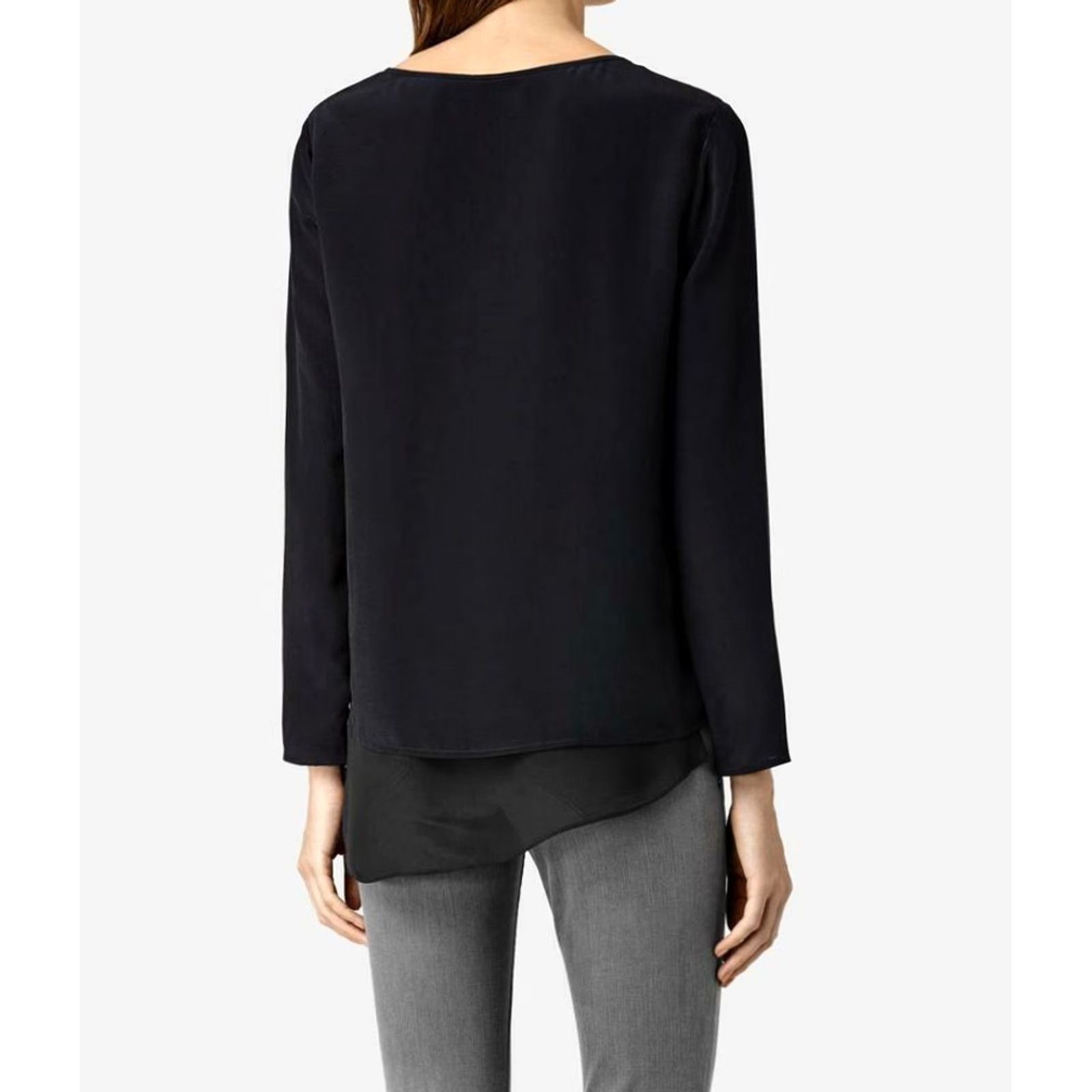 Allsaints AllSaints Roder Top Blouse Silk Blend Black Long Sleeve Zip 0 Women Regular Size 0"" Size XS / US 0-2 / IT 36-38 - 2 Thumbnail