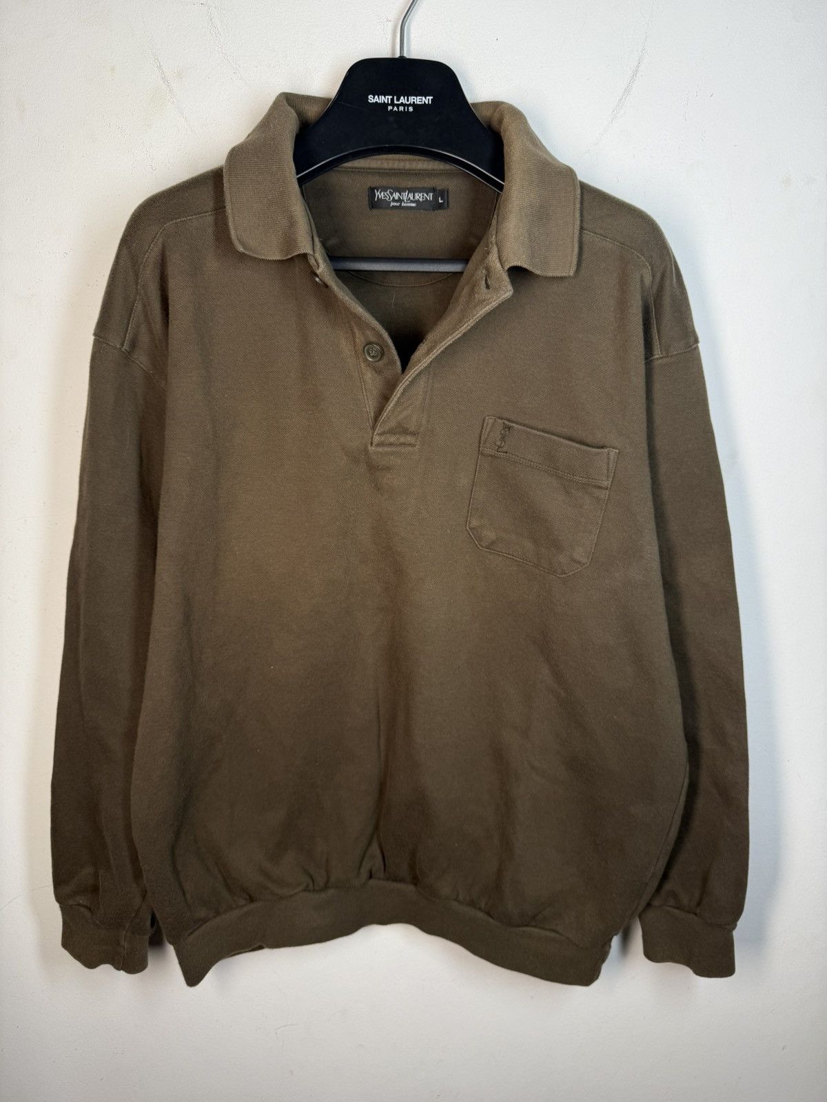 Yves Saint Laurent 90s YSL Sweatshirt 1/4 Olive Vintage Sweater Quarter Zip Size US L / EU 52-54 / 3 - 1 Thumbnail