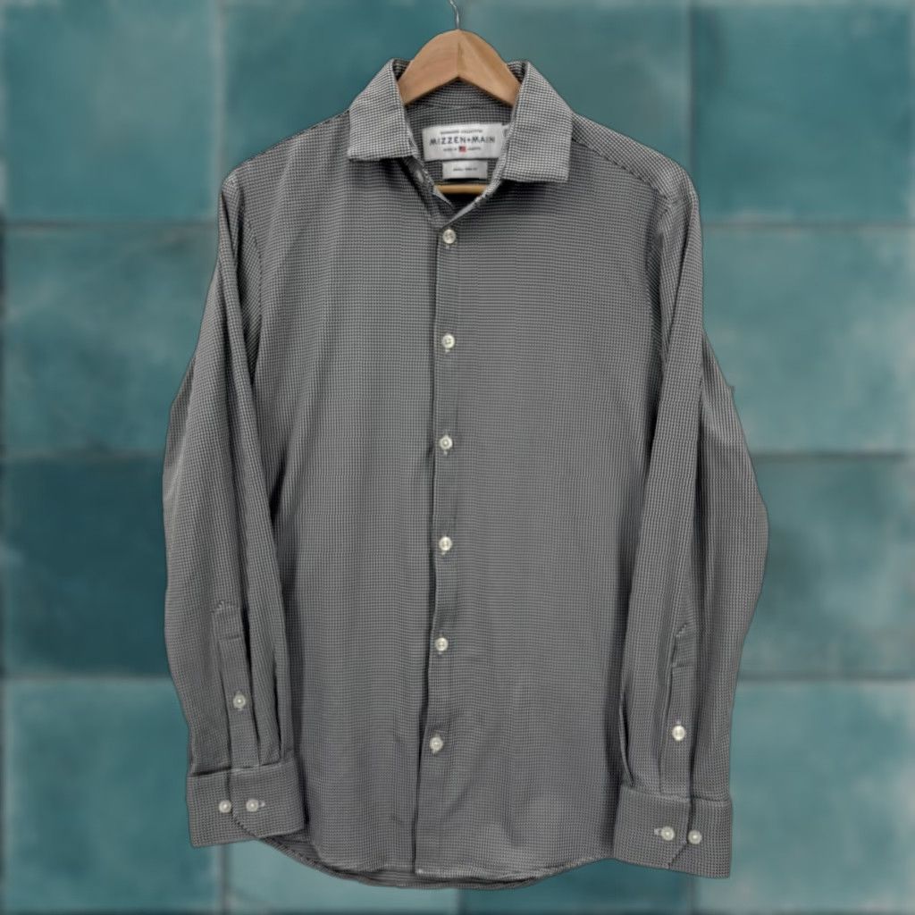 Mizzen+Main Mizzen+Main Spinnaker Shirt Mens Small Black Gingham Trim Fit Dress Stretch Shirt Mens Slim Pattern Gingham 90s Style (Note: Not applicable) Size 36R - 1 Thumbnail