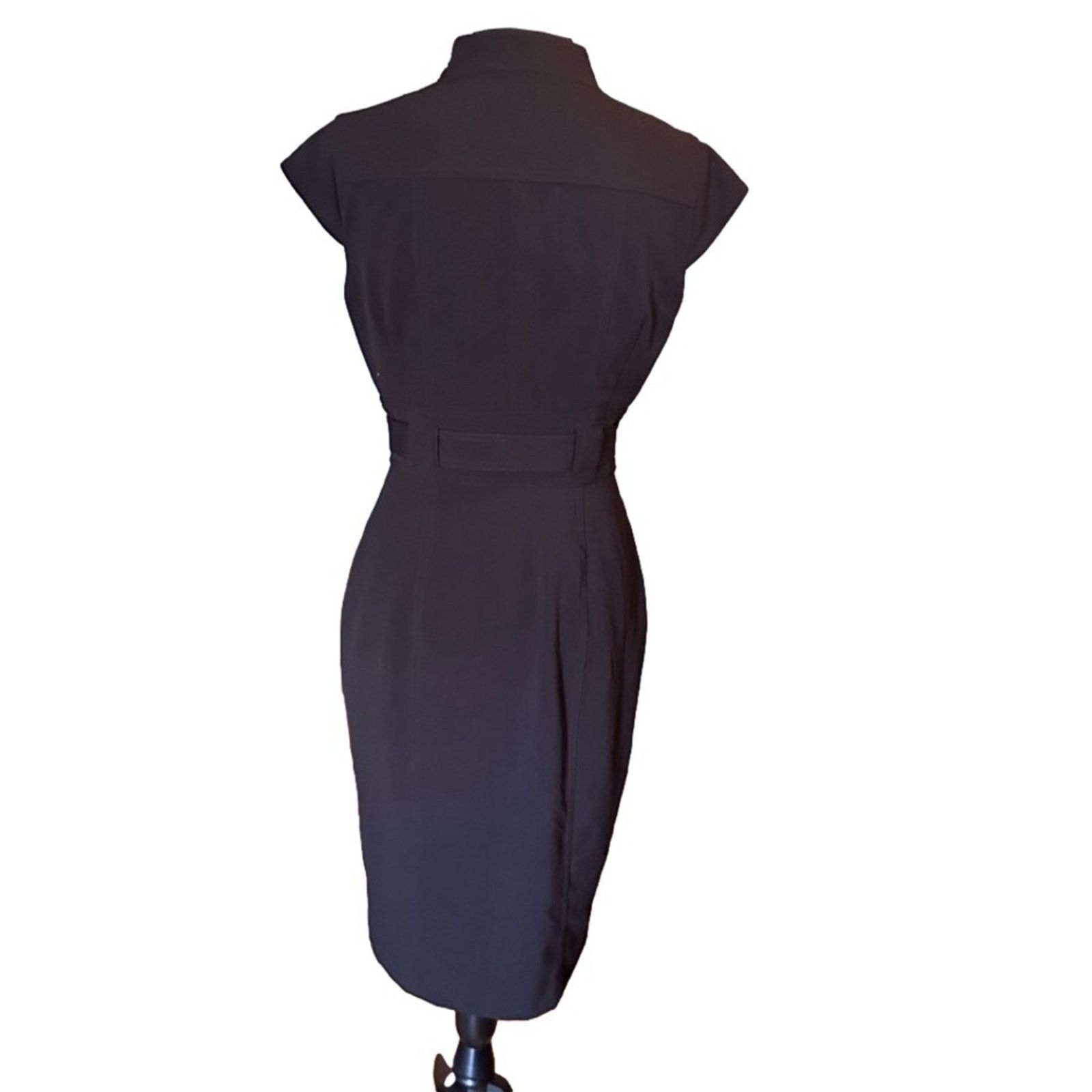 Calvin Klein Calvin Klein Black Cap Sleeve Belted Sheath Dress Size S / US 4 / IT 40 - 3 Thumbnail