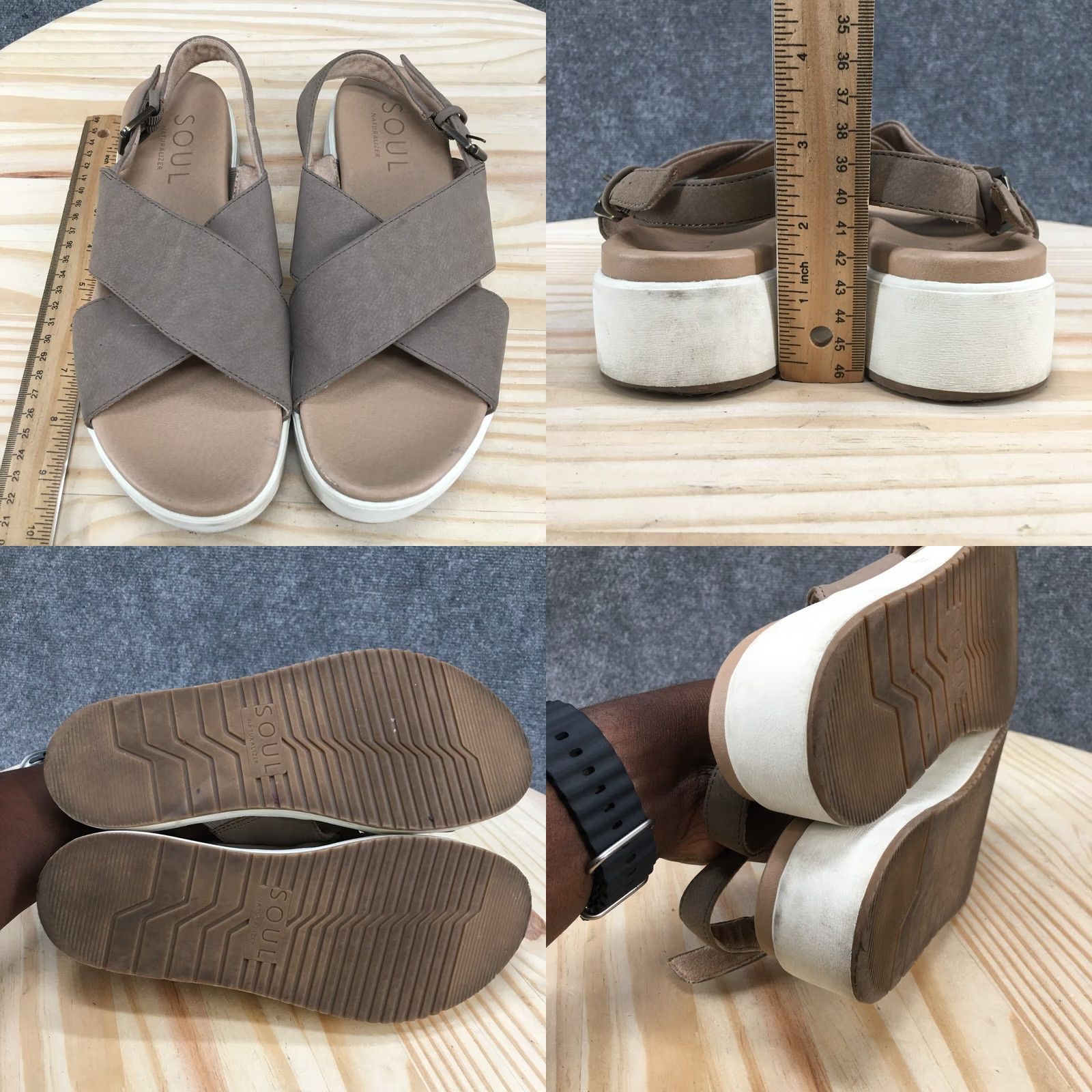 Vintage SOUL Naturalizer Sandal Womens 8.5 M Honor Wedge Cross Strap Slingback Brown Size US 9 / IT 39 - 8 Thumbnail