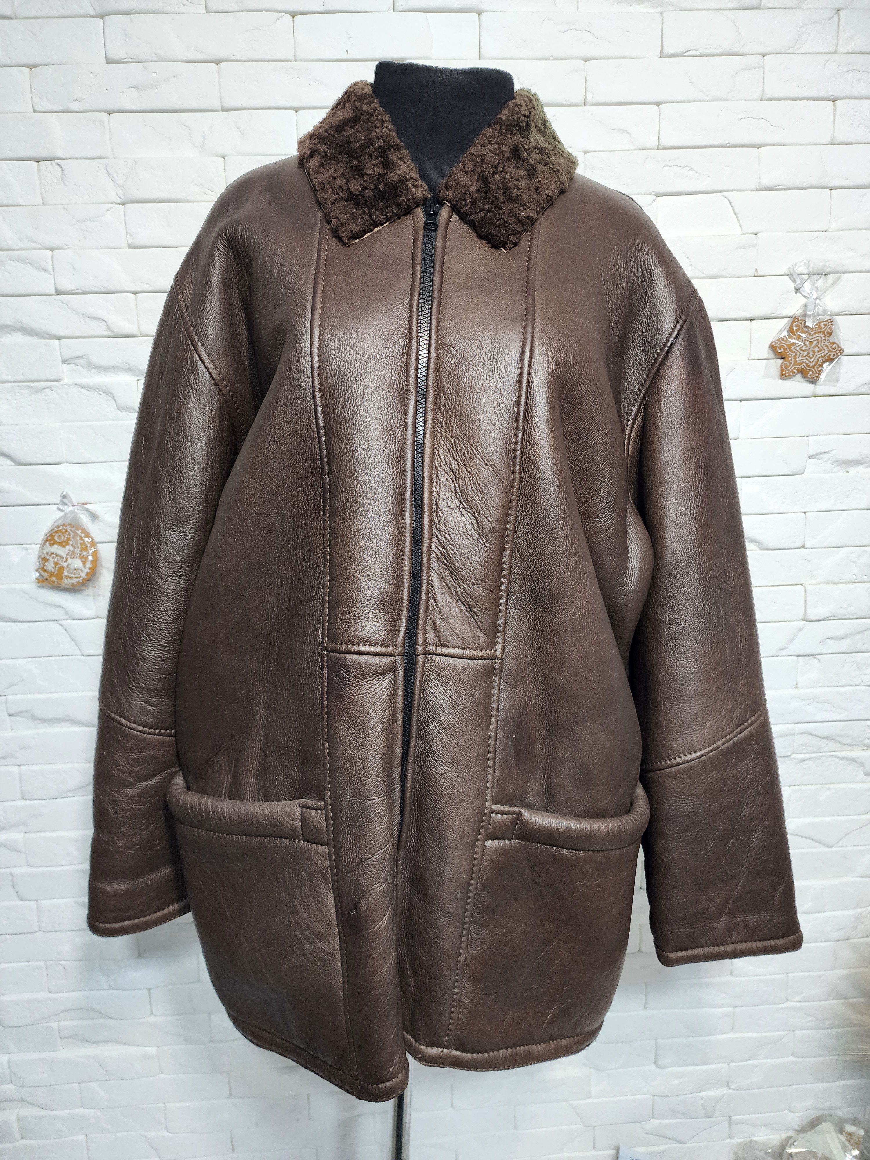 Furla Brown Sheepskin Coat: Women's Warm Fur Coat. Leather Jacket Size XXL / US 16-18 / IT 52-54 - 1 Thumbnail