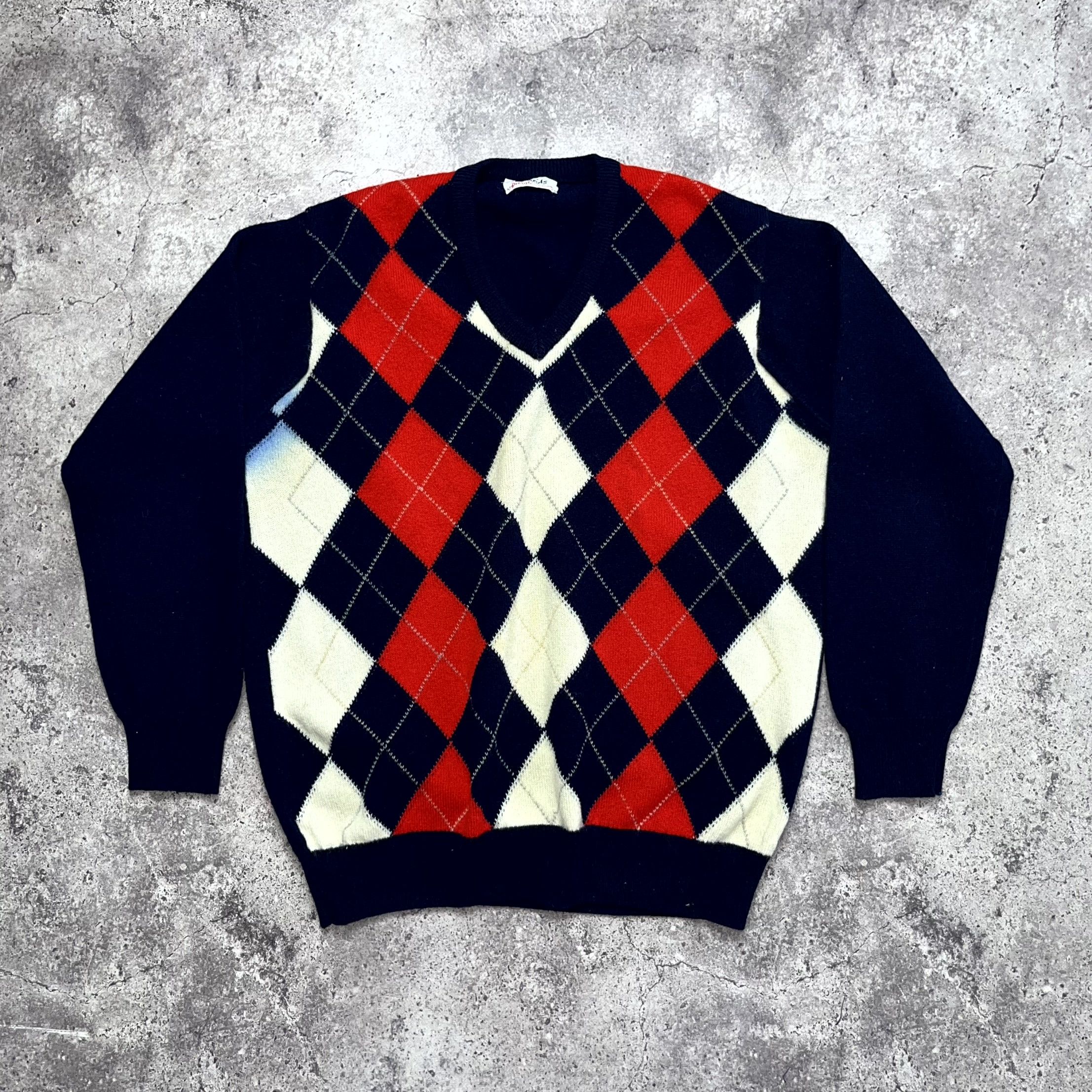 Vintage Vintage Argyle Wool Pullover Jumper Sweater Navy Blue Size M Size US M / EU 48-50 / 2 - 1 Thumbnail
