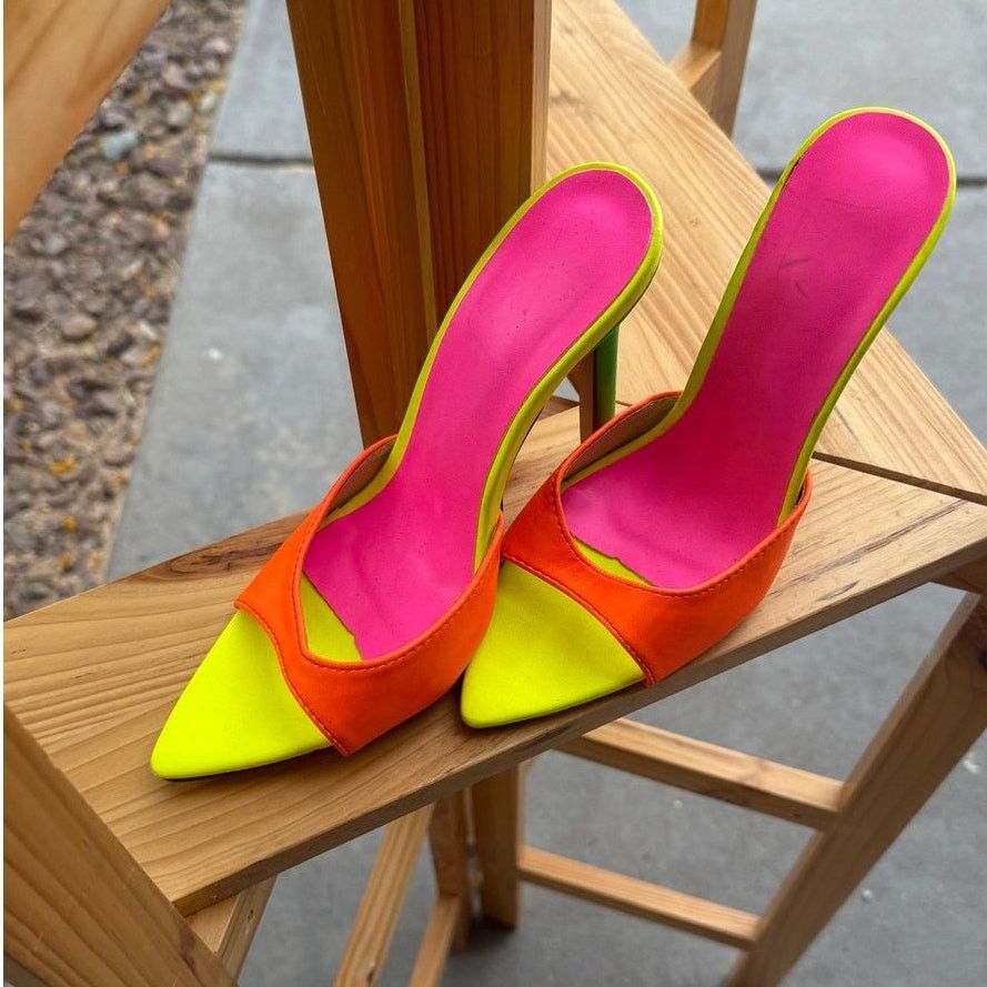 Other Color Block Neon Mule Stileto Heels size 35 (5) Size US 5 / IT 35 - 3 Thumbnail